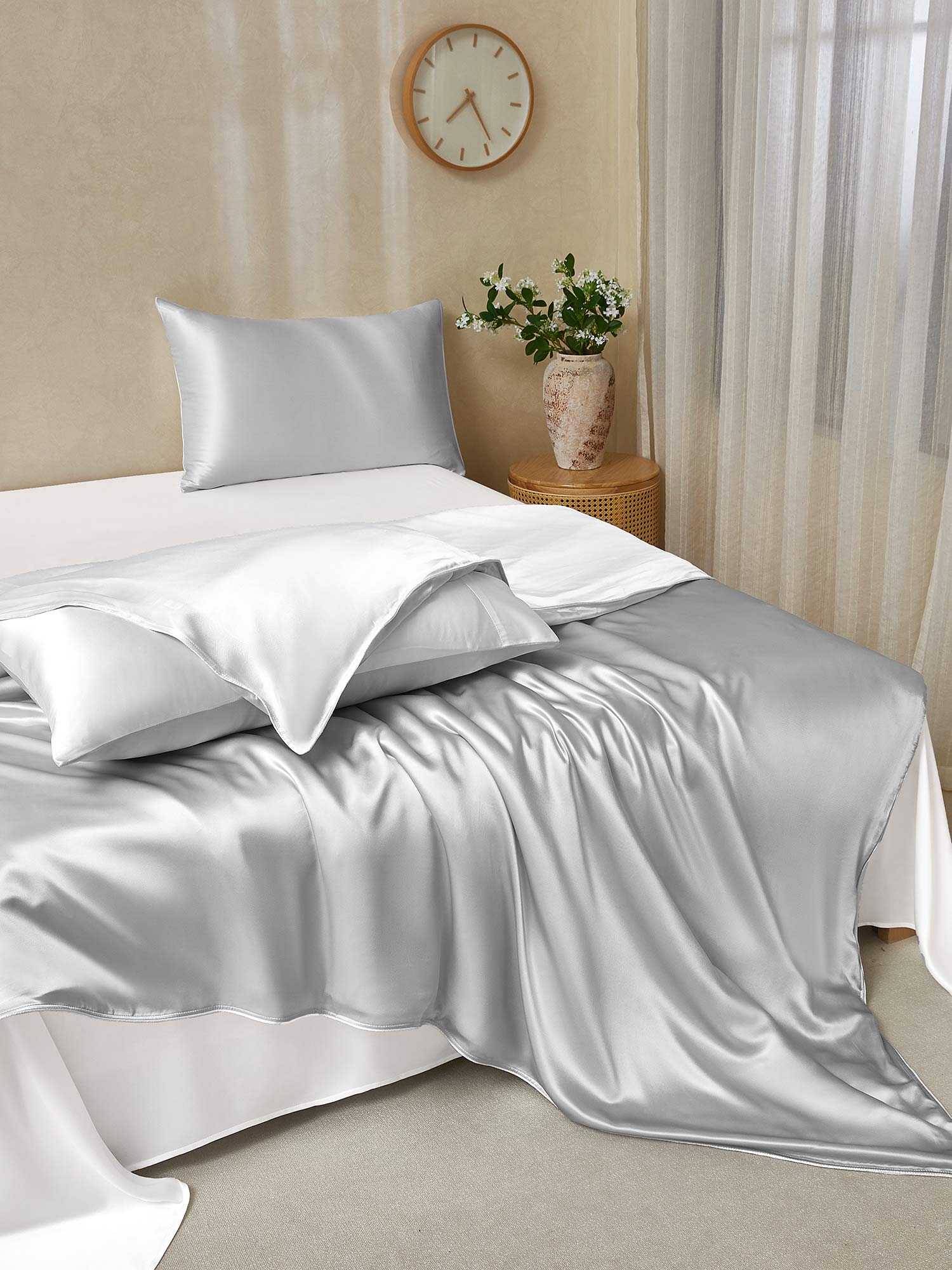 19Momme 4Pcs Housse de couette+Taie d‘oreiller + Draps Plat - Image 106