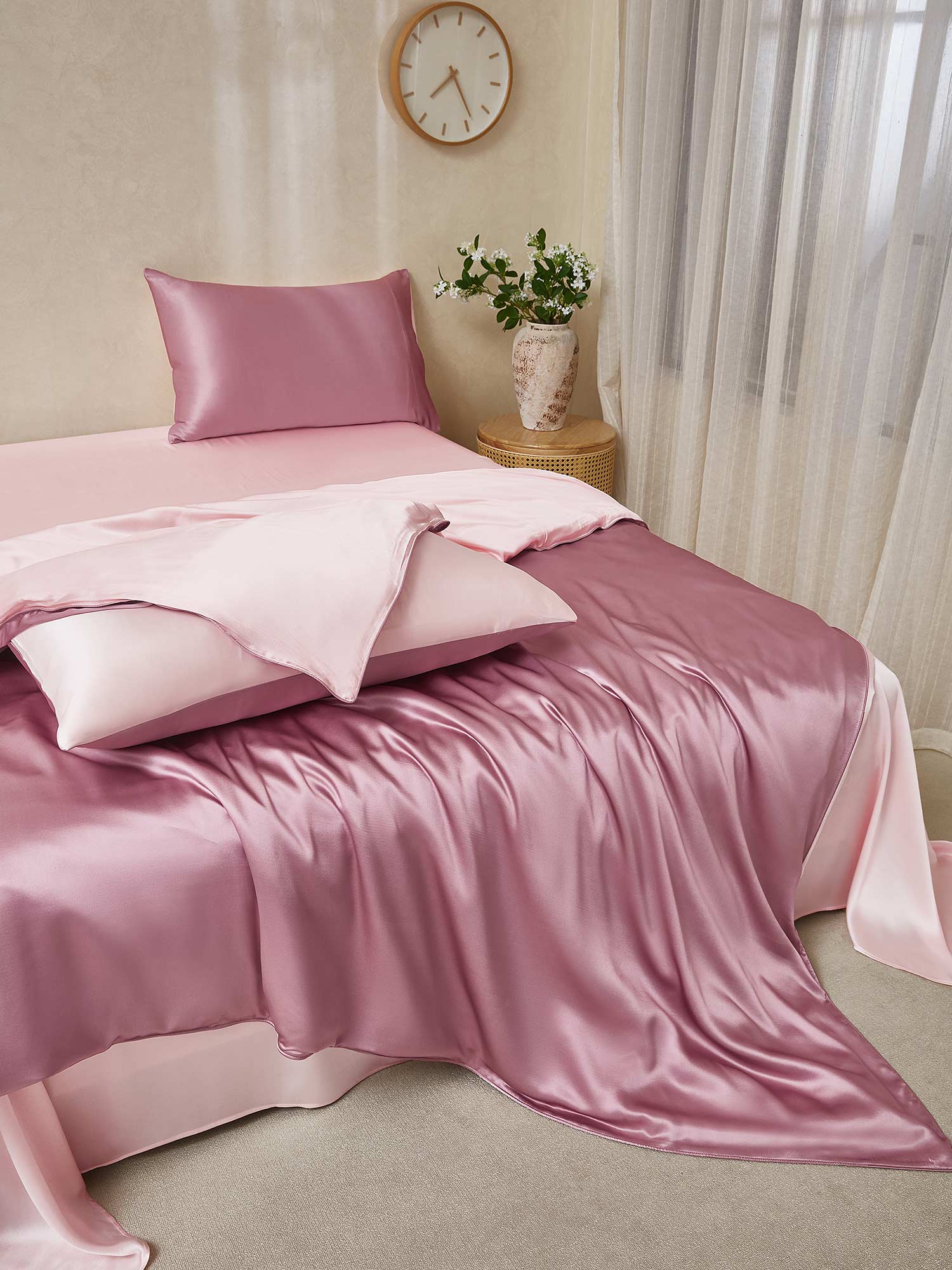 19Momme 4Pcs Housse de couette+Taie d‘oreiller + Draps Plat - Image 111