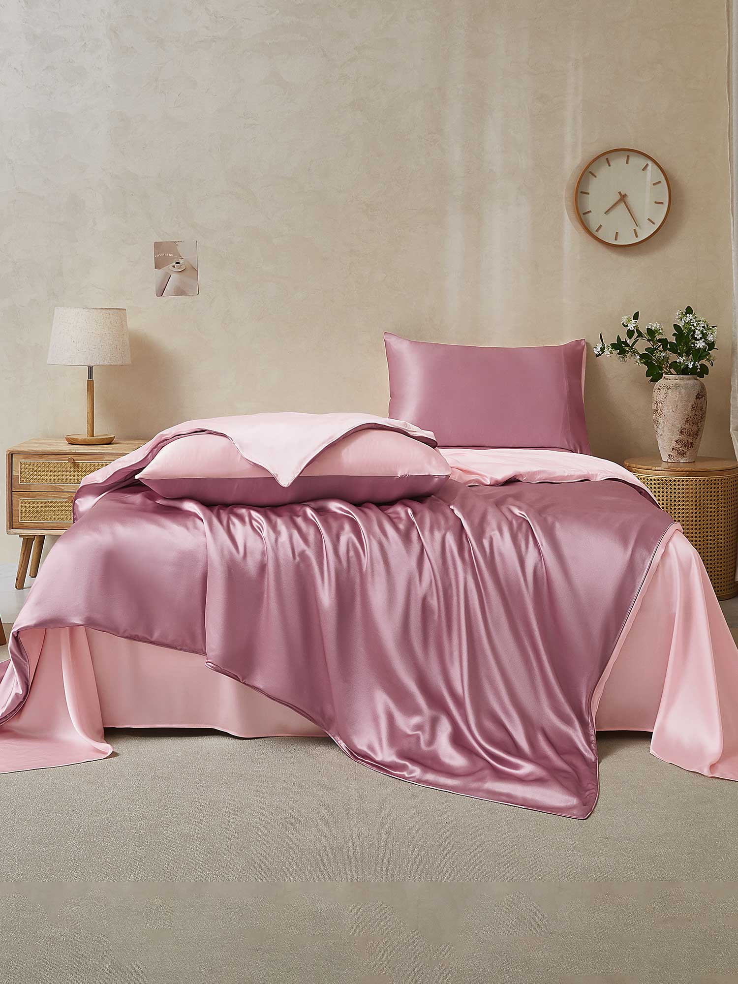 19Momme 4Pcs Housse de couette+Taie d‘oreiller + Draps Plat - Image 112