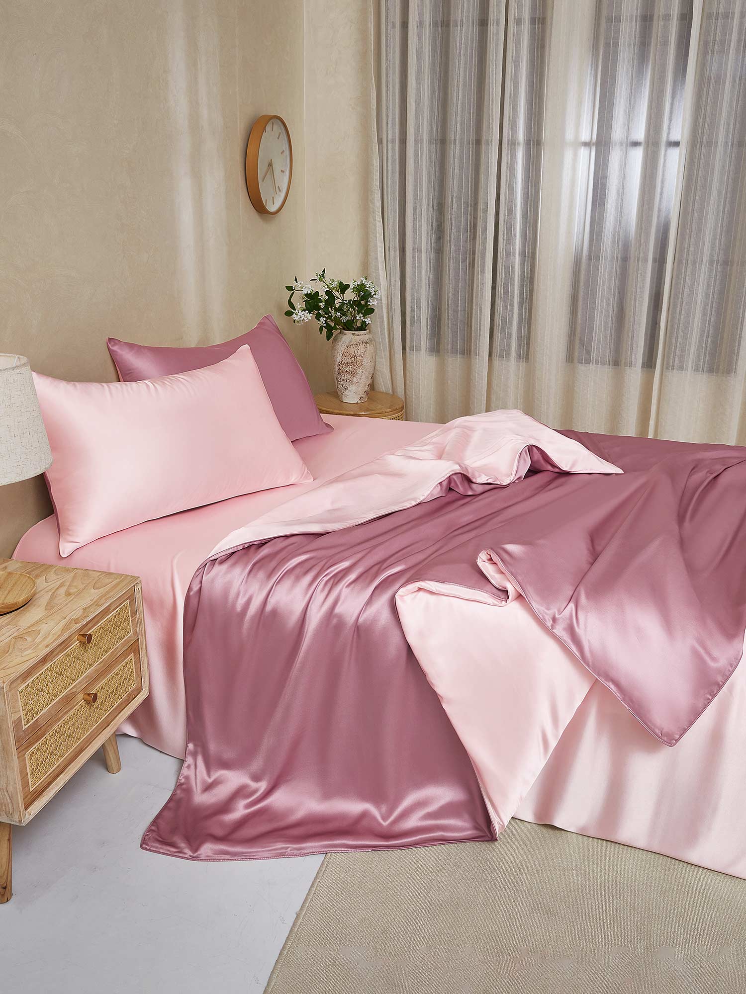 19Momme 4Pcs Housse de couette+Taie d‘oreiller + Draps Plat - Image 113