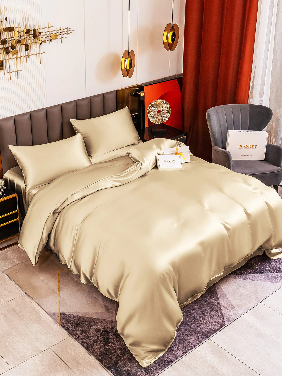 19Momme 4Pcs Housse de couette+Taie d‘oreiller + Draps Plat - Image 12