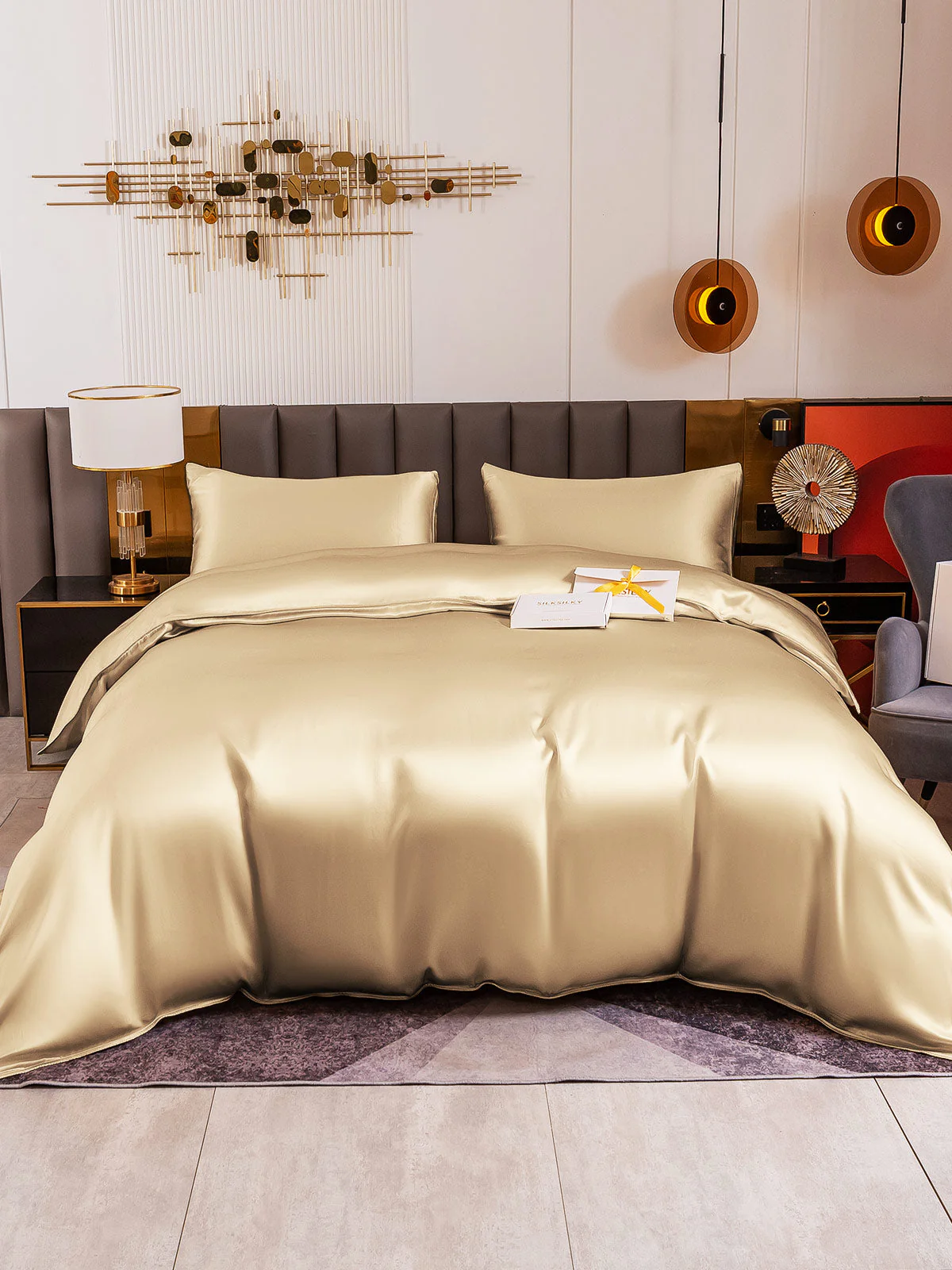 19Momme 4Pcs Housse de couette+Taie d‘oreiller + Draps Plat - Image 16