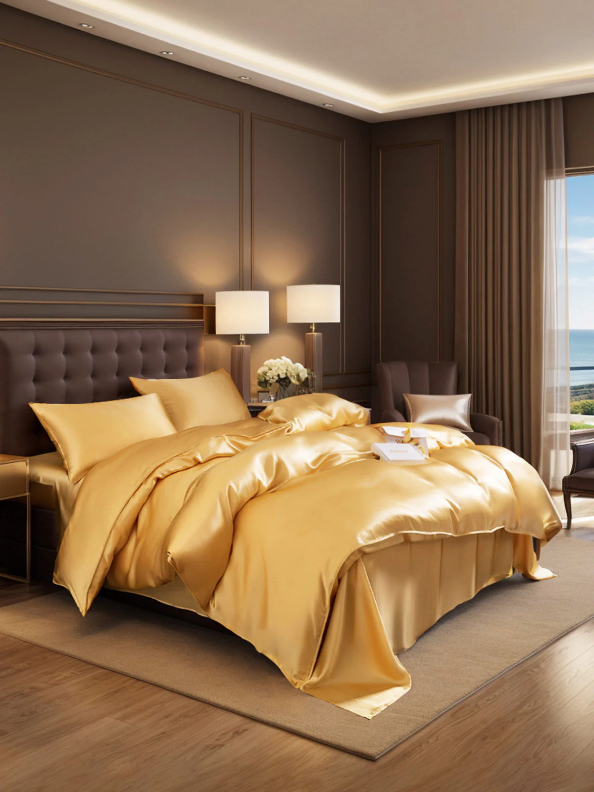 19Momme 4Pcs Housse de couette+Taie d‘oreiller + Draps Plat - Image 2
