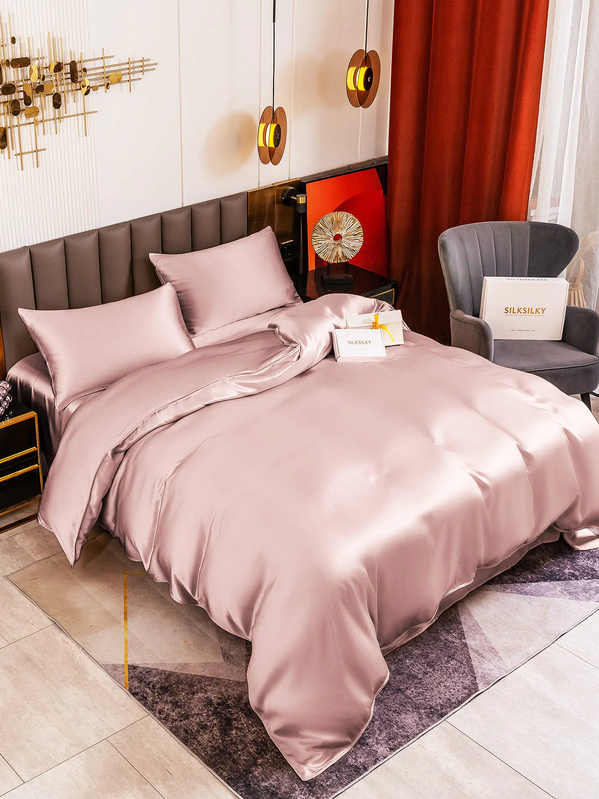 19Momme 4Pcs Housse de couette+Taie d‘oreiller + Draps Plat - Image 23