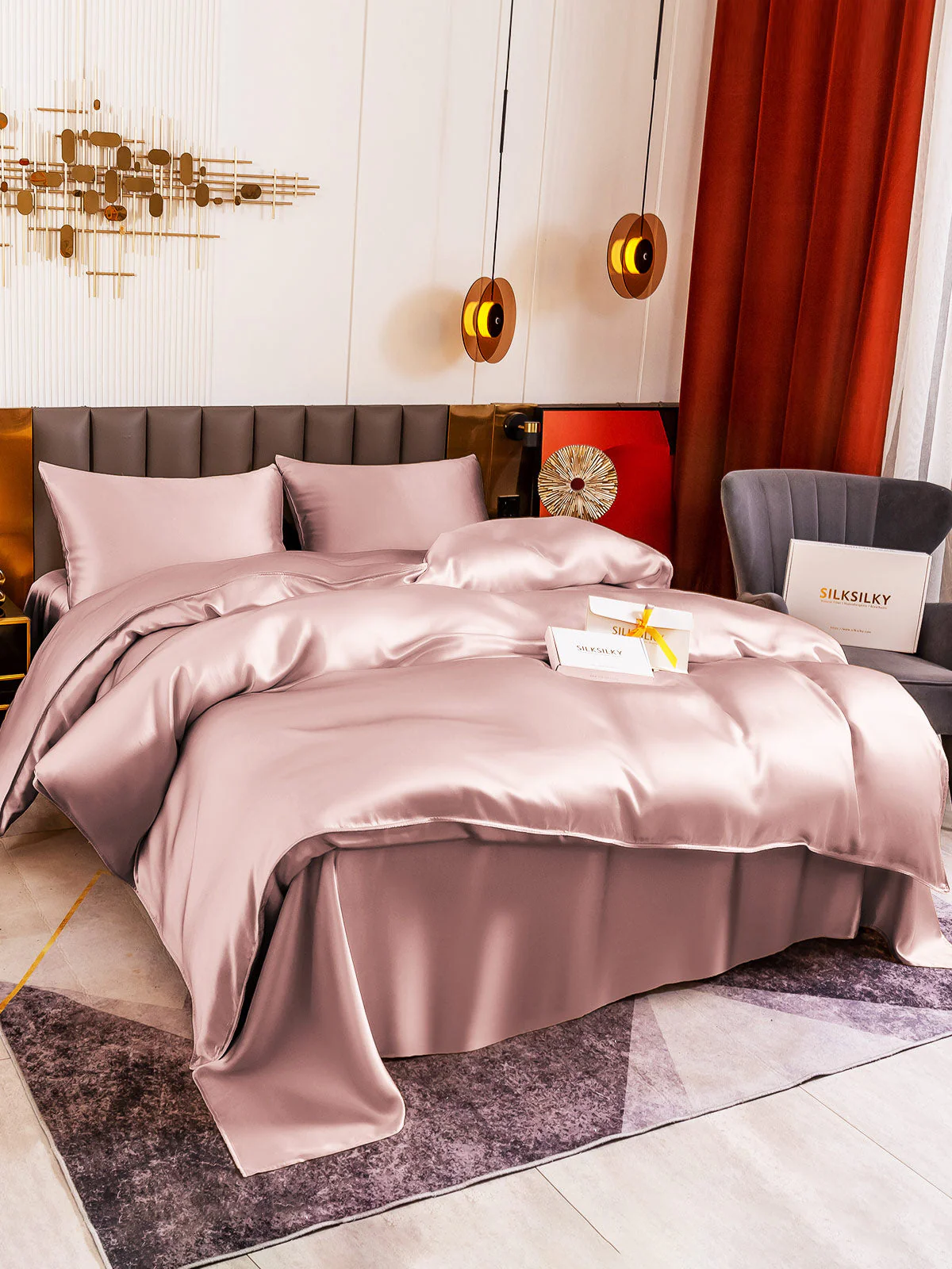 19Momme 4Pcs Housse de couette+Taie d‘oreiller + Draps Plat - Image 25