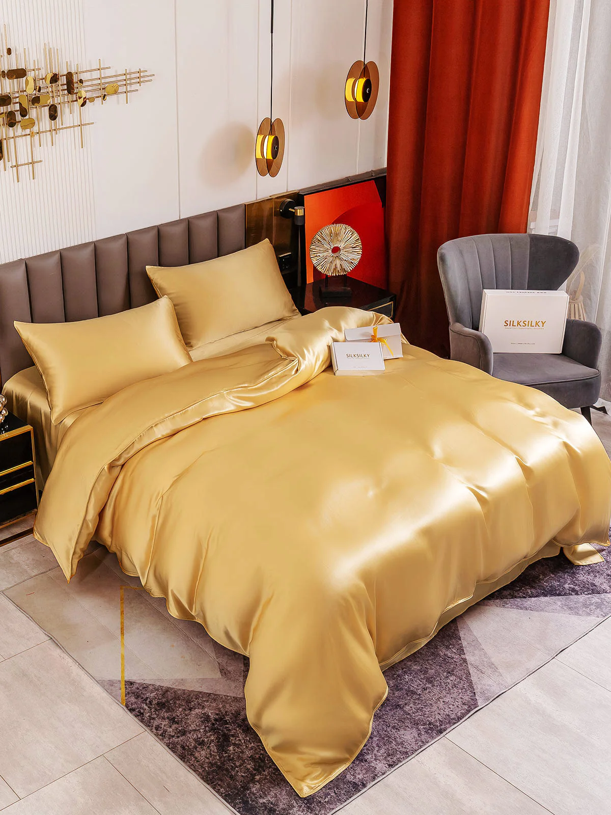 19Momme 4Pcs Housse de couette+Taie d‘oreiller + Draps Plat - Image 3