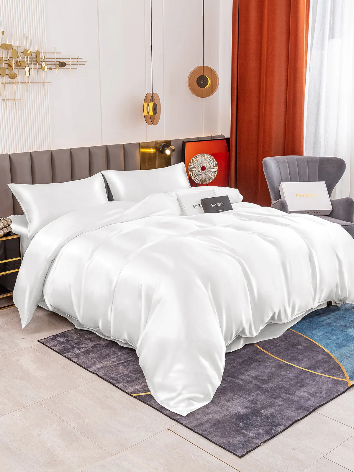 19Momme 4Pcs Housse de couette+Taie d‘oreiller + Draps Plat - Image 34