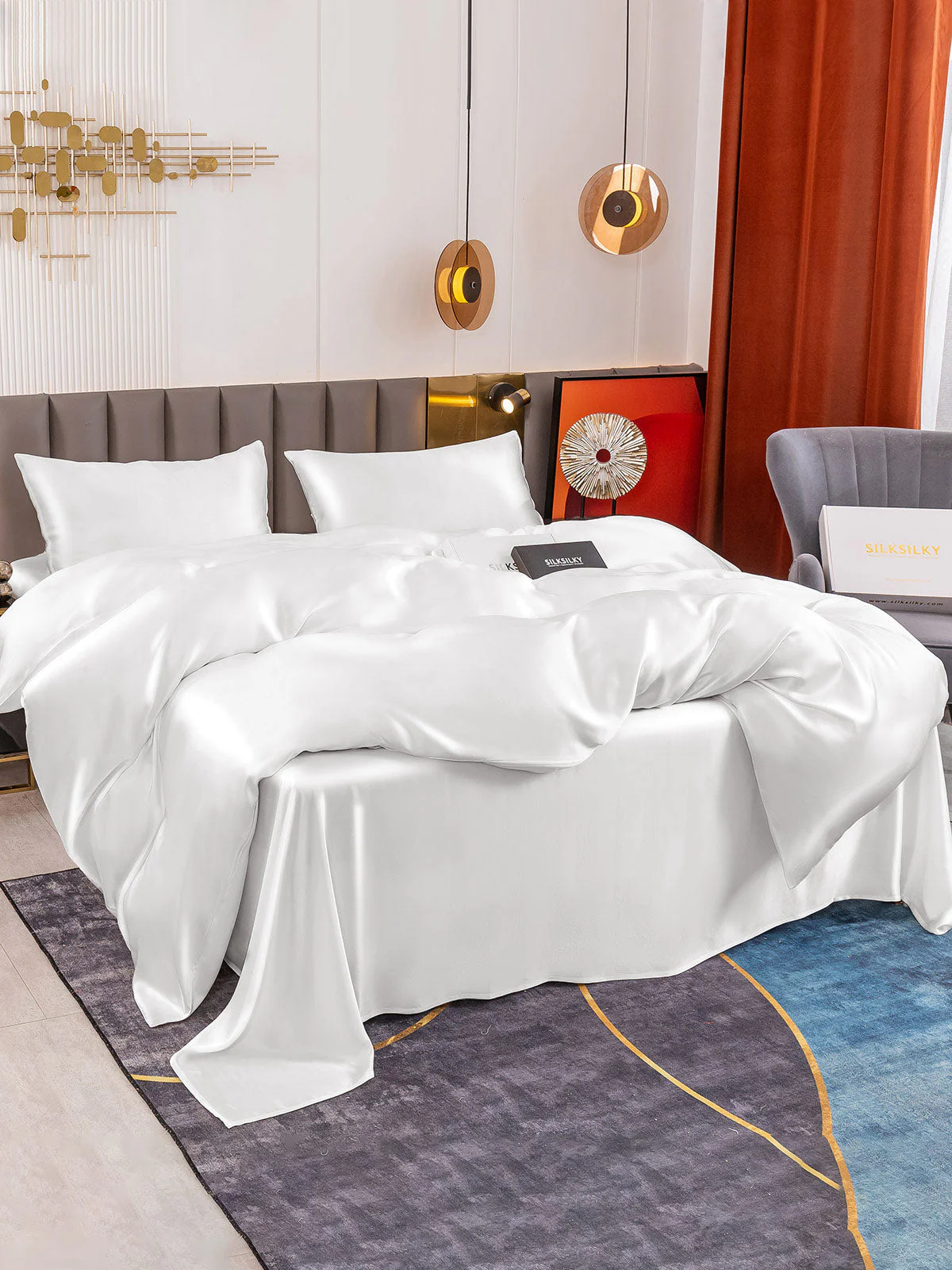 19Momme 4Pcs Housse de couette+Taie d‘oreiller + Draps Plat - Image 36