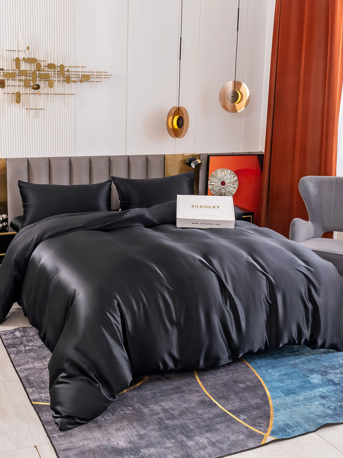 19Momme 4Pcs Housse de couette+Taie d‘oreiller + Draps Plat - Image 39
