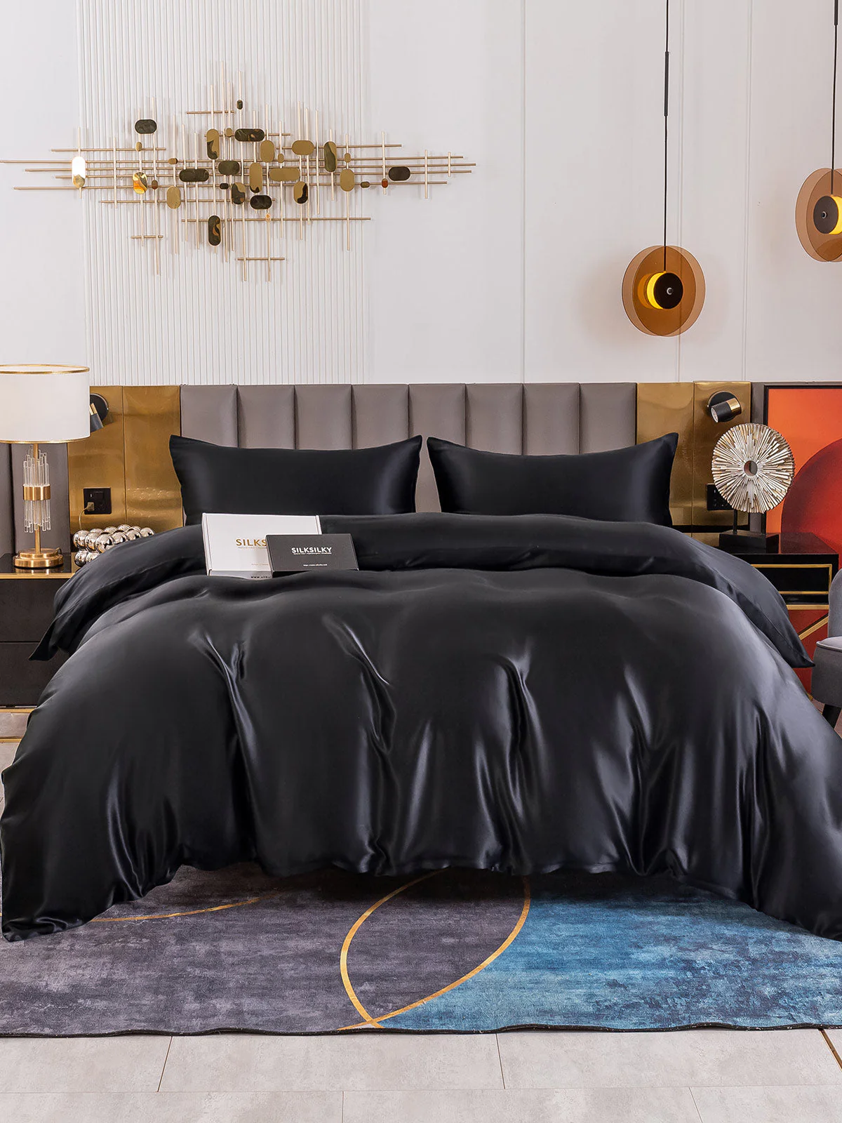 19Momme 4Pcs Housse de couette+Taie d‘oreiller + Draps Plat - Image 40