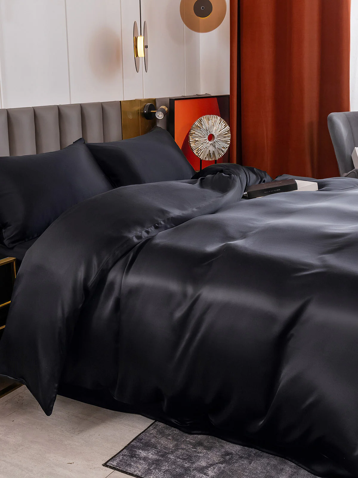 19Momme 4Pcs Housse de couette+Taie d‘oreiller + Draps Plat - Image 42