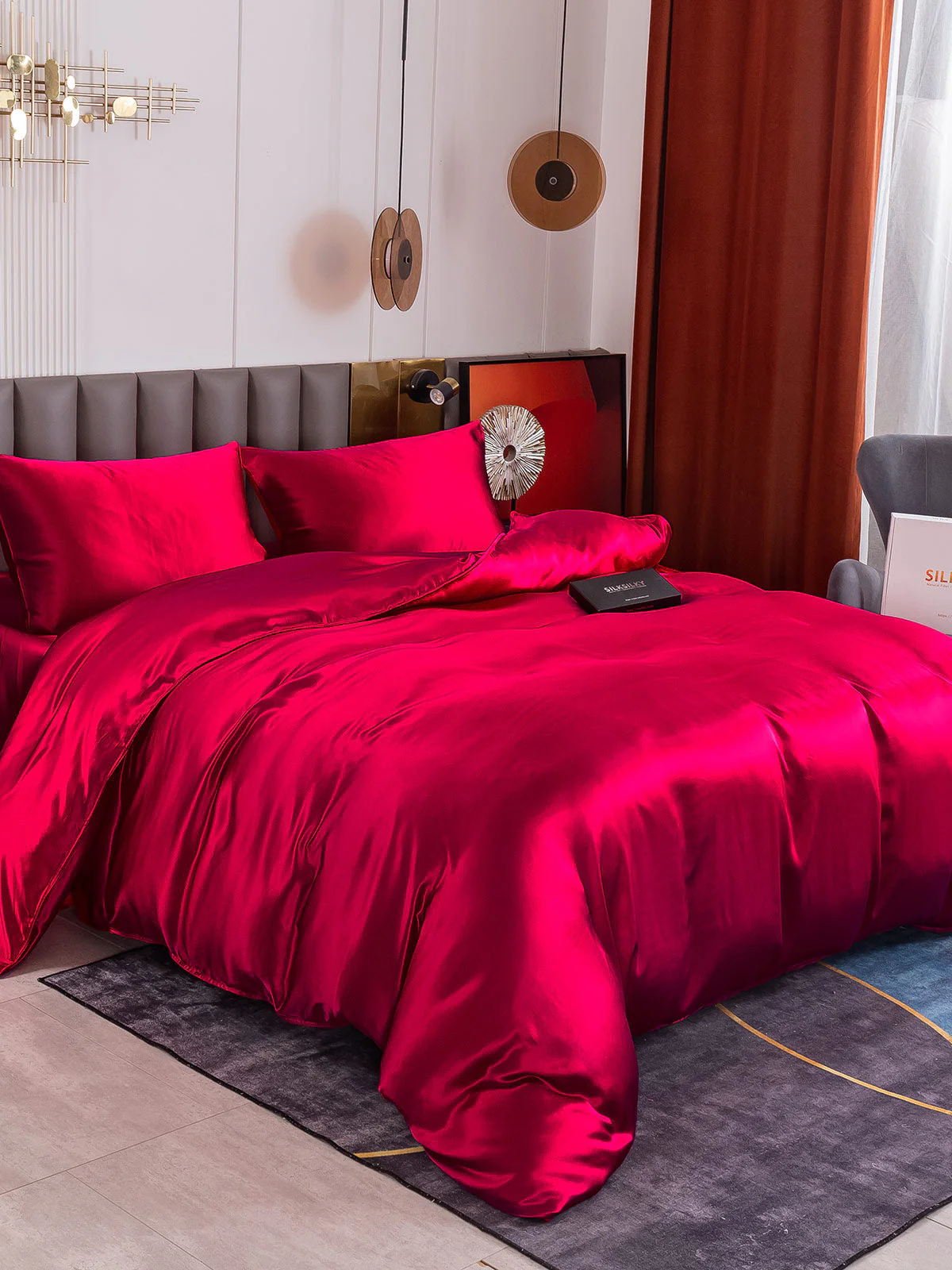 19Momme 4Pcs Housse de couette+Taie d‘oreiller + Draps Plat - Image 45