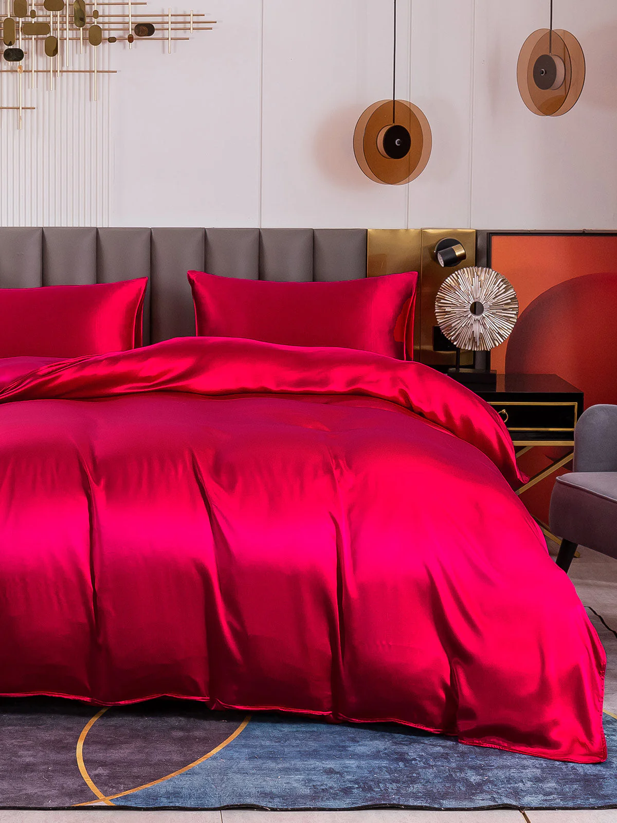 19Momme 4Pcs Housse de couette+Taie d‘oreiller + Draps Plat - Image 46