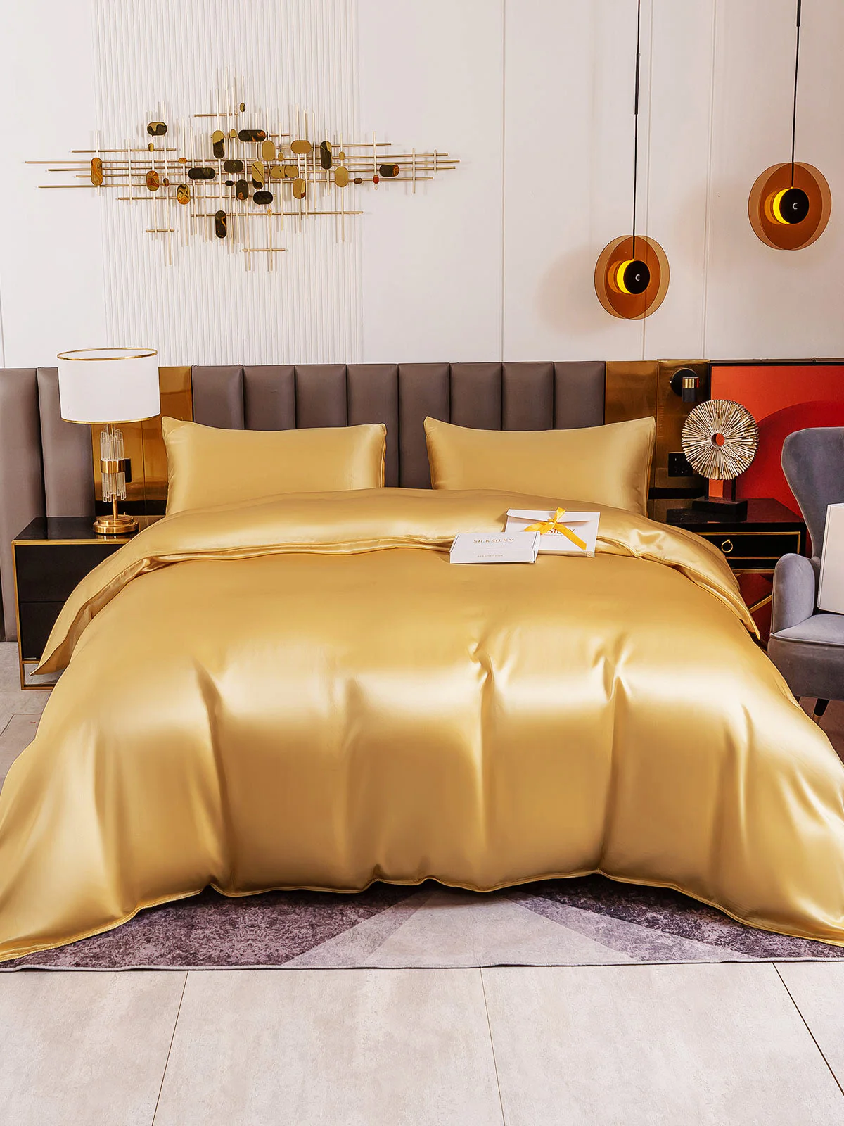 19Momme 4Pcs Housse de couette+Taie d‘oreiller + Draps Plat - Image 5