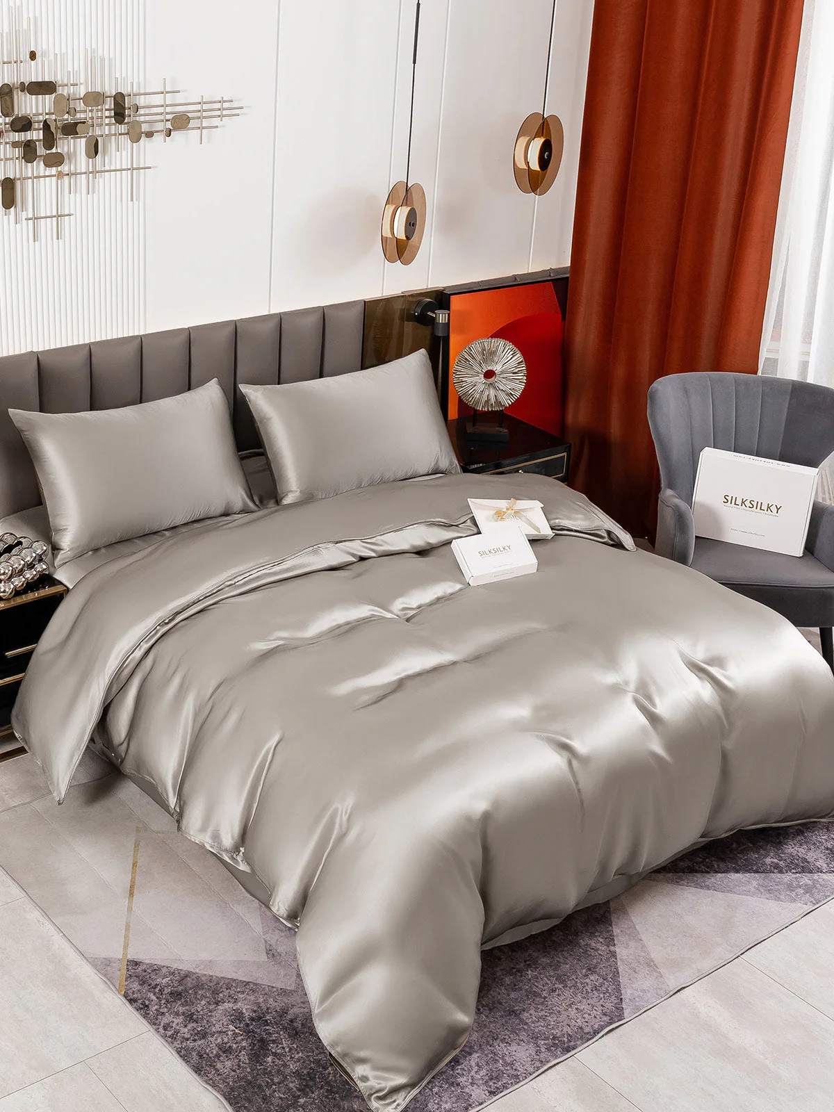 19Momme 4Pcs Housse de couette+Taie d‘oreiller + Draps Plat - Image 56