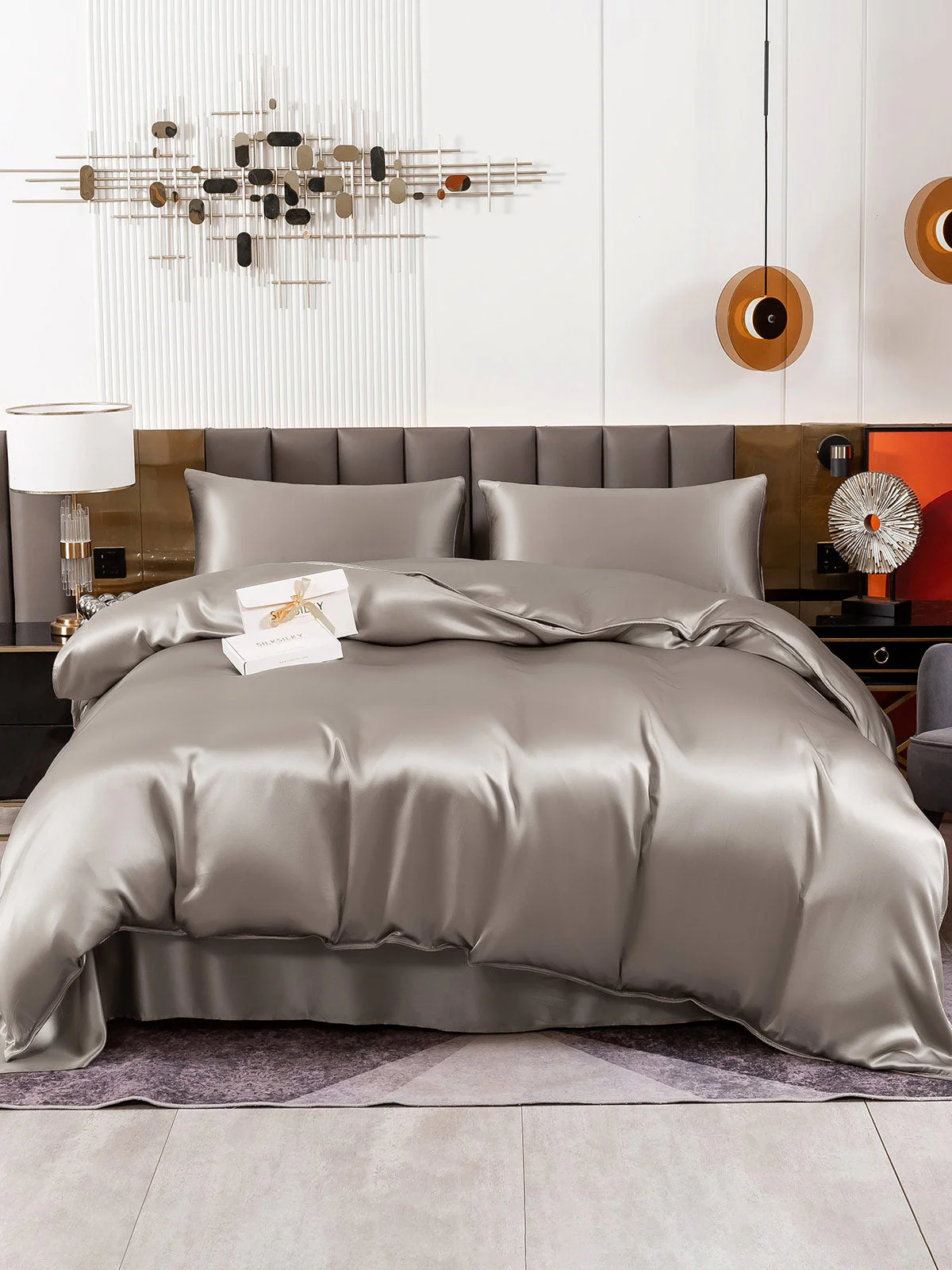 19Momme 4Pcs Housse de couette+Taie d‘oreiller + Draps Plat - Image 57