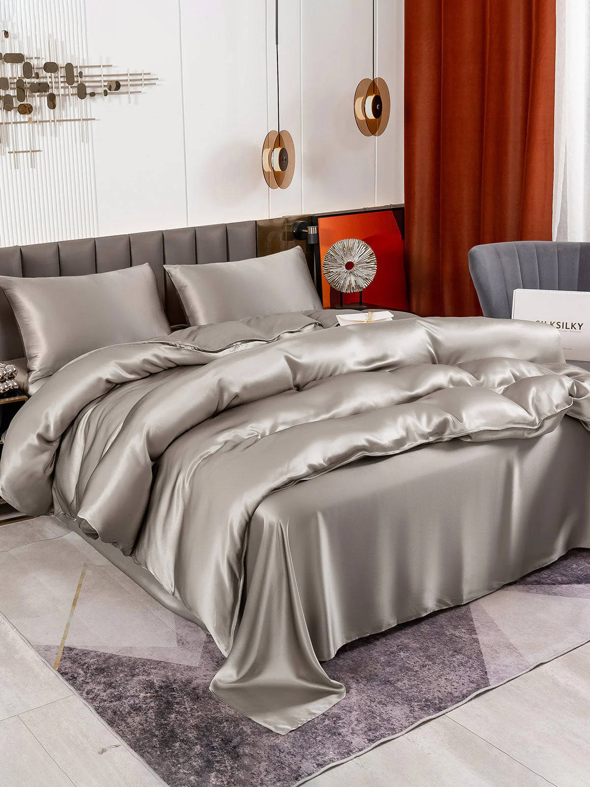 19Momme 4Pcs Housse de couette+Taie d‘oreiller + Draps Plat - Image 58