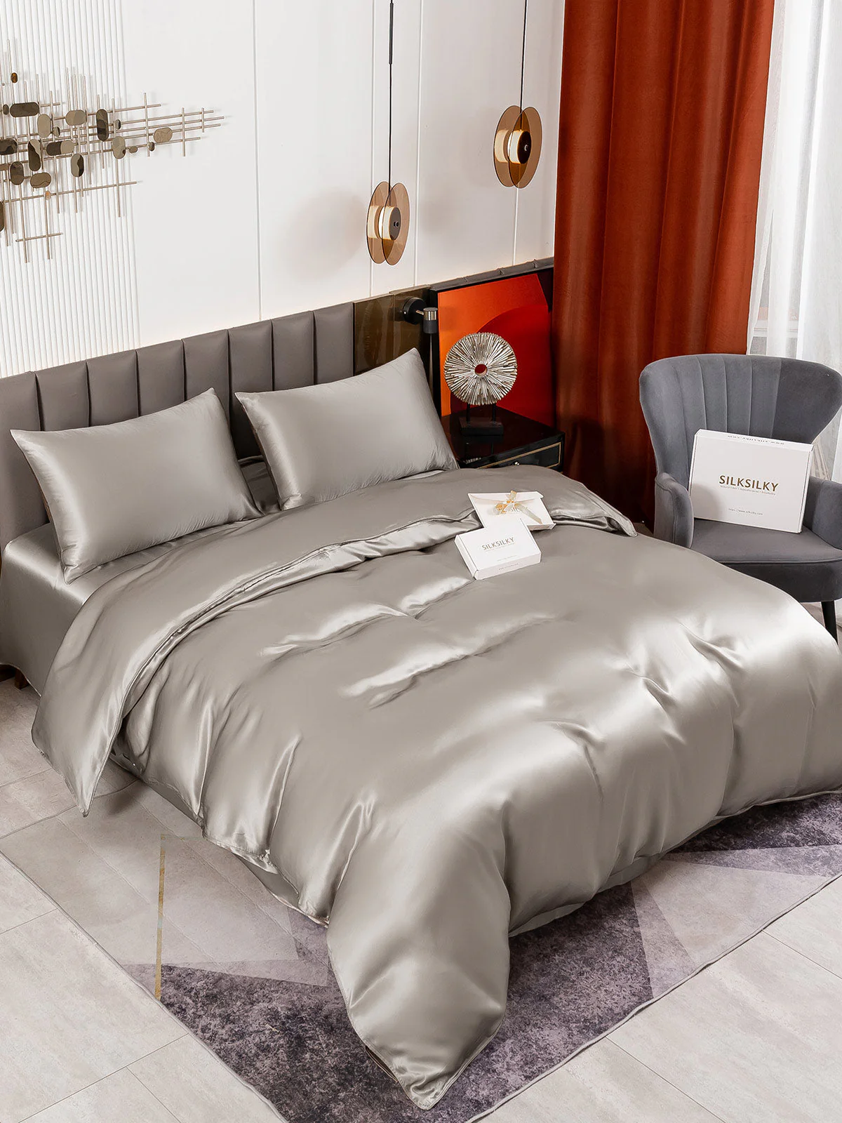 19Momme 4Pcs Housse de couette+Taie d‘oreiller + Draps Plat - Image 59