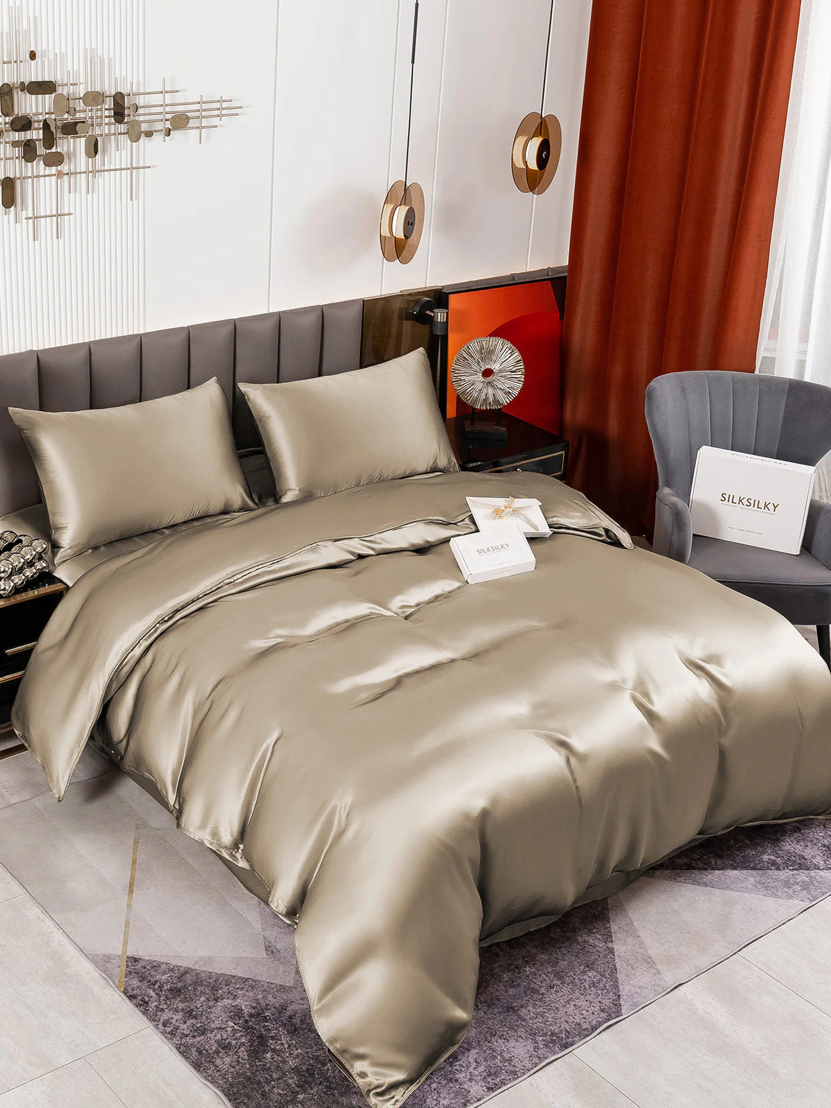 19Momme 4Pcs Housse de couette+Taie d‘oreiller + Draps Plat - Image 62