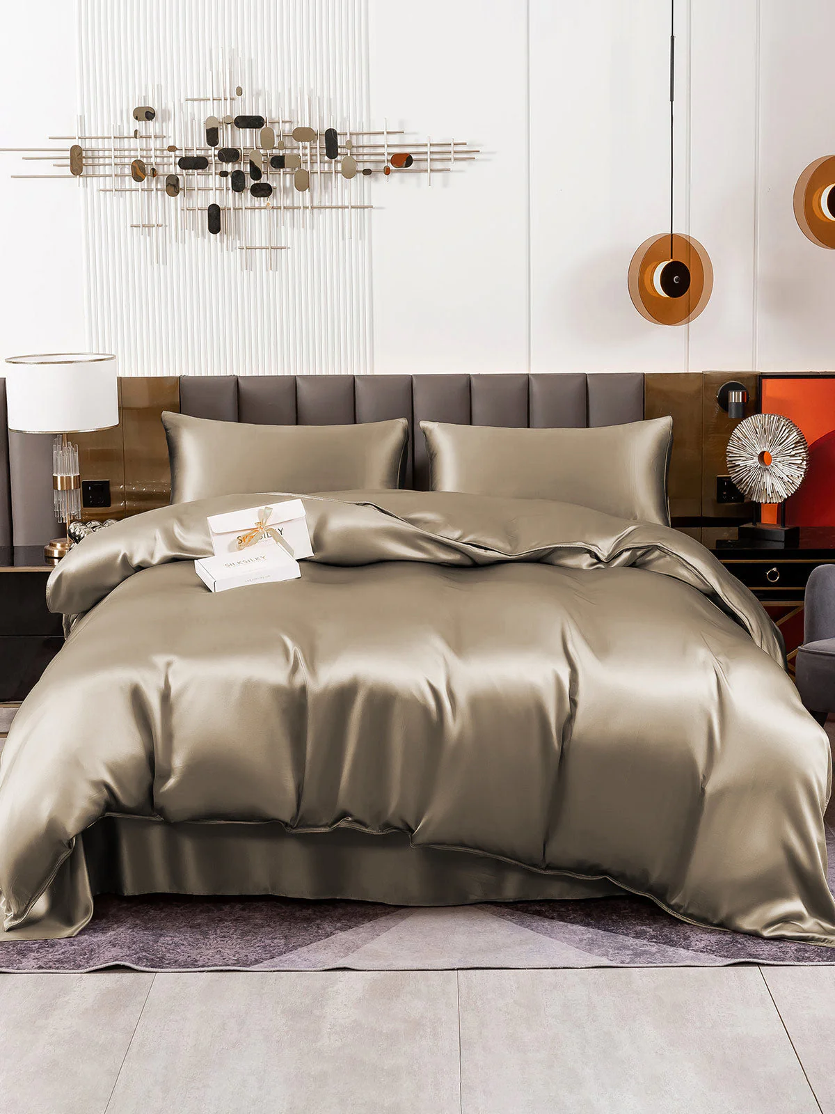 19Momme 4Pcs Housse de couette+Taie d‘oreiller + Draps Plat - Image 63