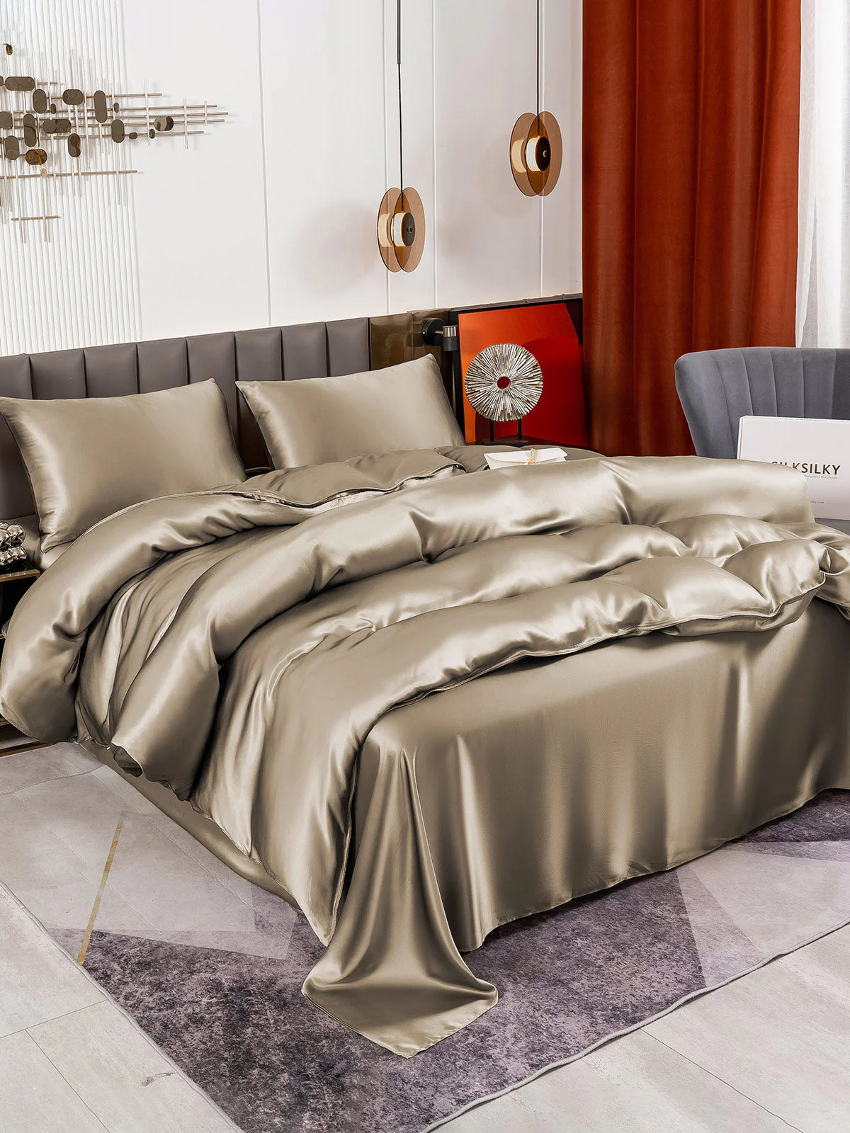 19Momme 4Pcs Housse de couette+Taie d‘oreiller + Draps Plat - Image 64