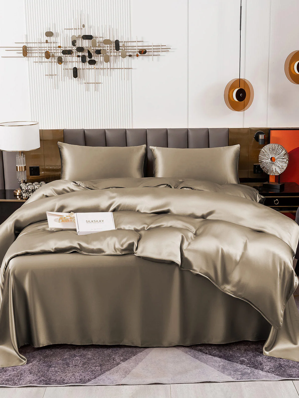 19Momme 4Pcs Housse de couette+Taie d‘oreiller + Draps Plat - Image 65