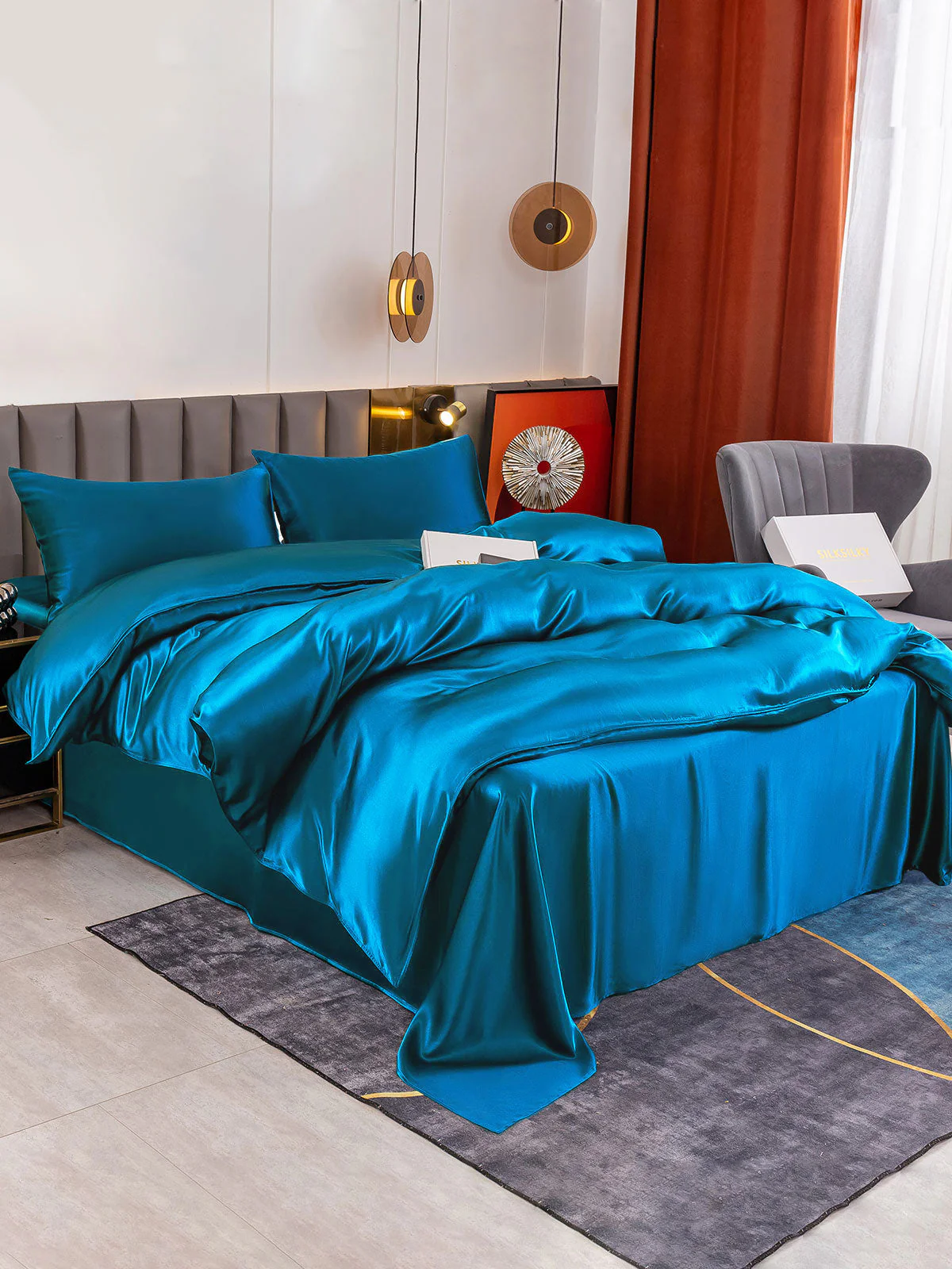 19Momme 4Pcs Housse de couette+Taie d‘oreiller + Draps Plat - Image 67