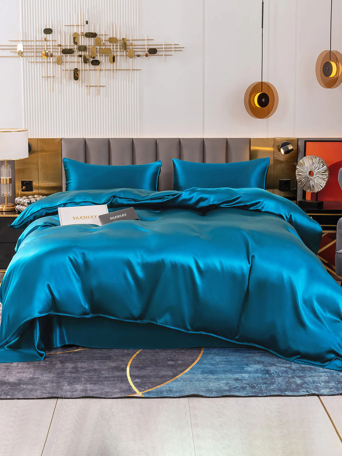 19Momme 4Pcs Housse de couette+Taie d‘oreiller + Draps Plat - Image 68
