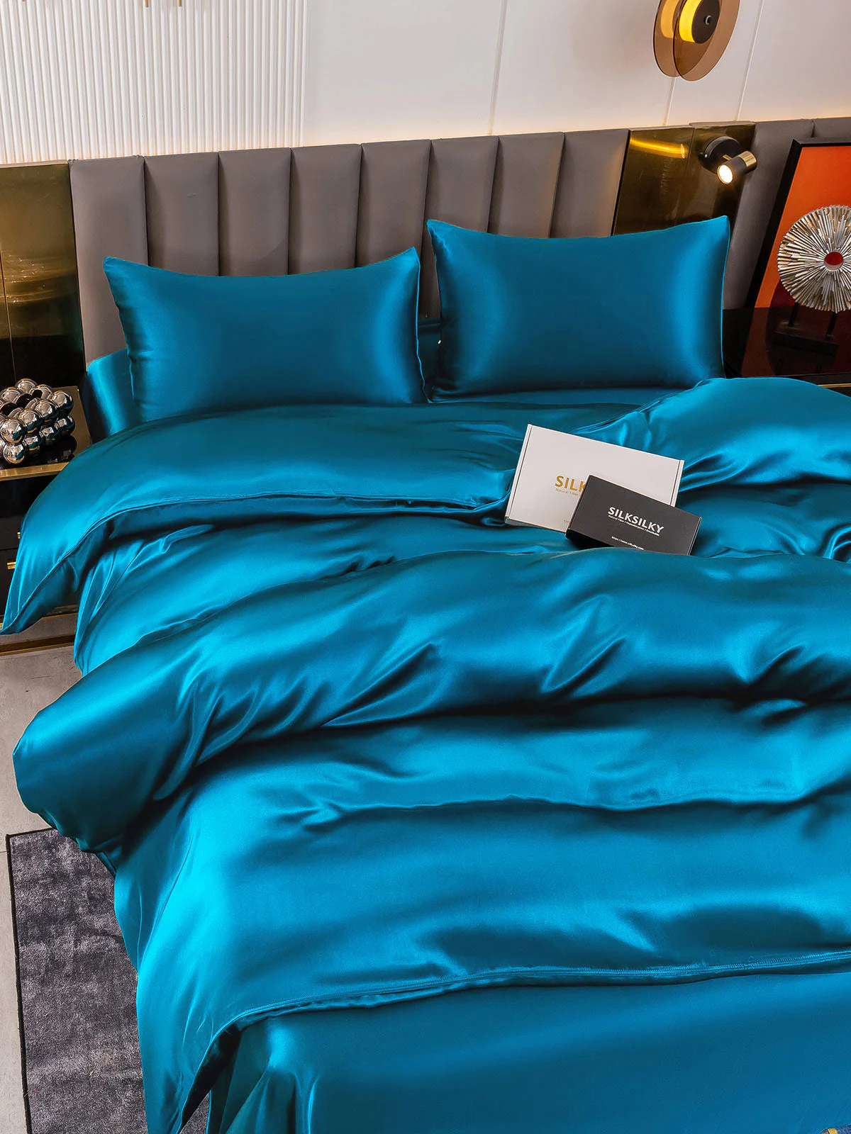 19Momme 4Pcs Housse de couette+Taie d‘oreiller + Draps Plat - Image 69