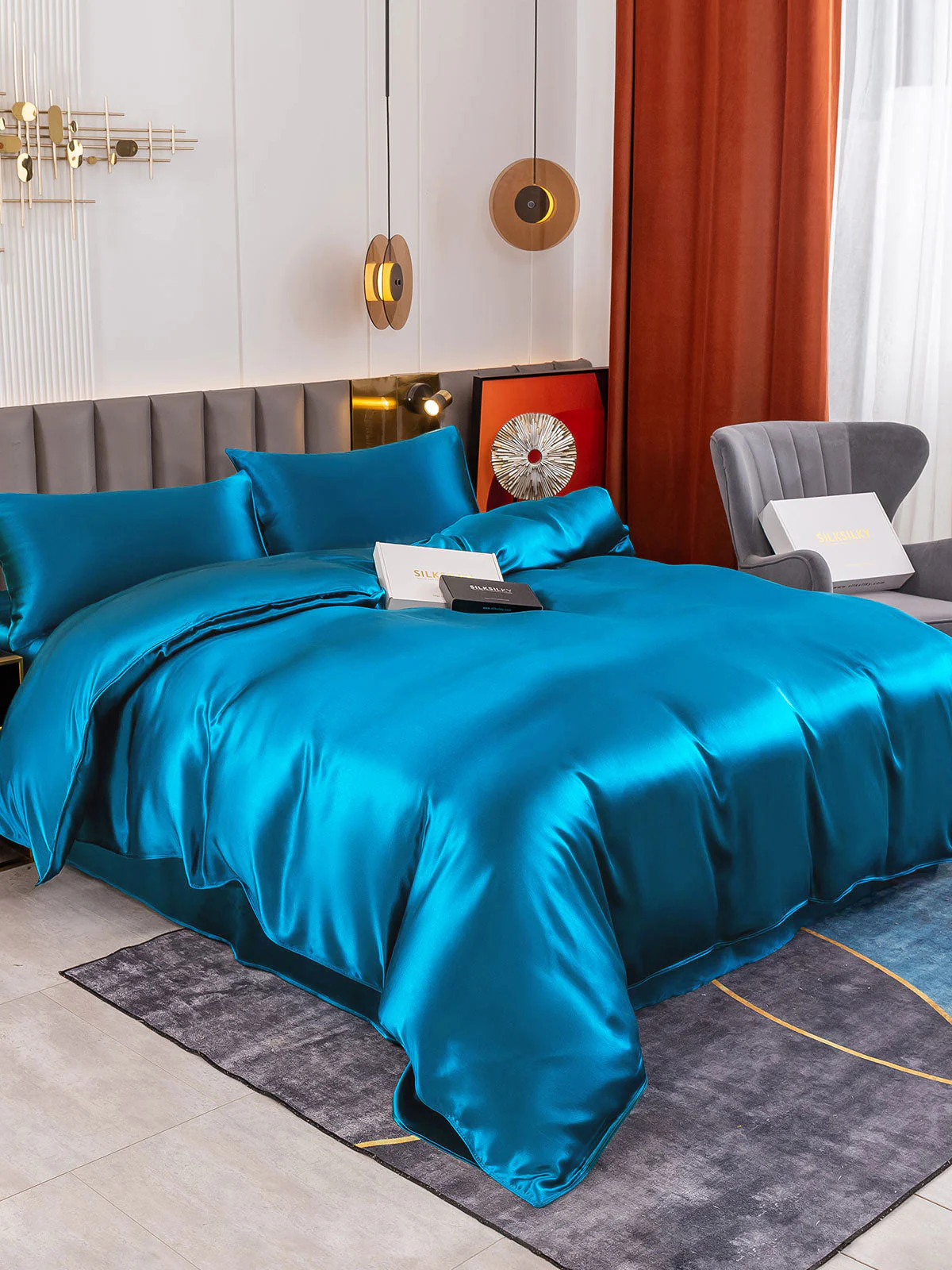19Momme 4Pcs Housse de couette+Taie d‘oreiller + Draps Plat - Image 70