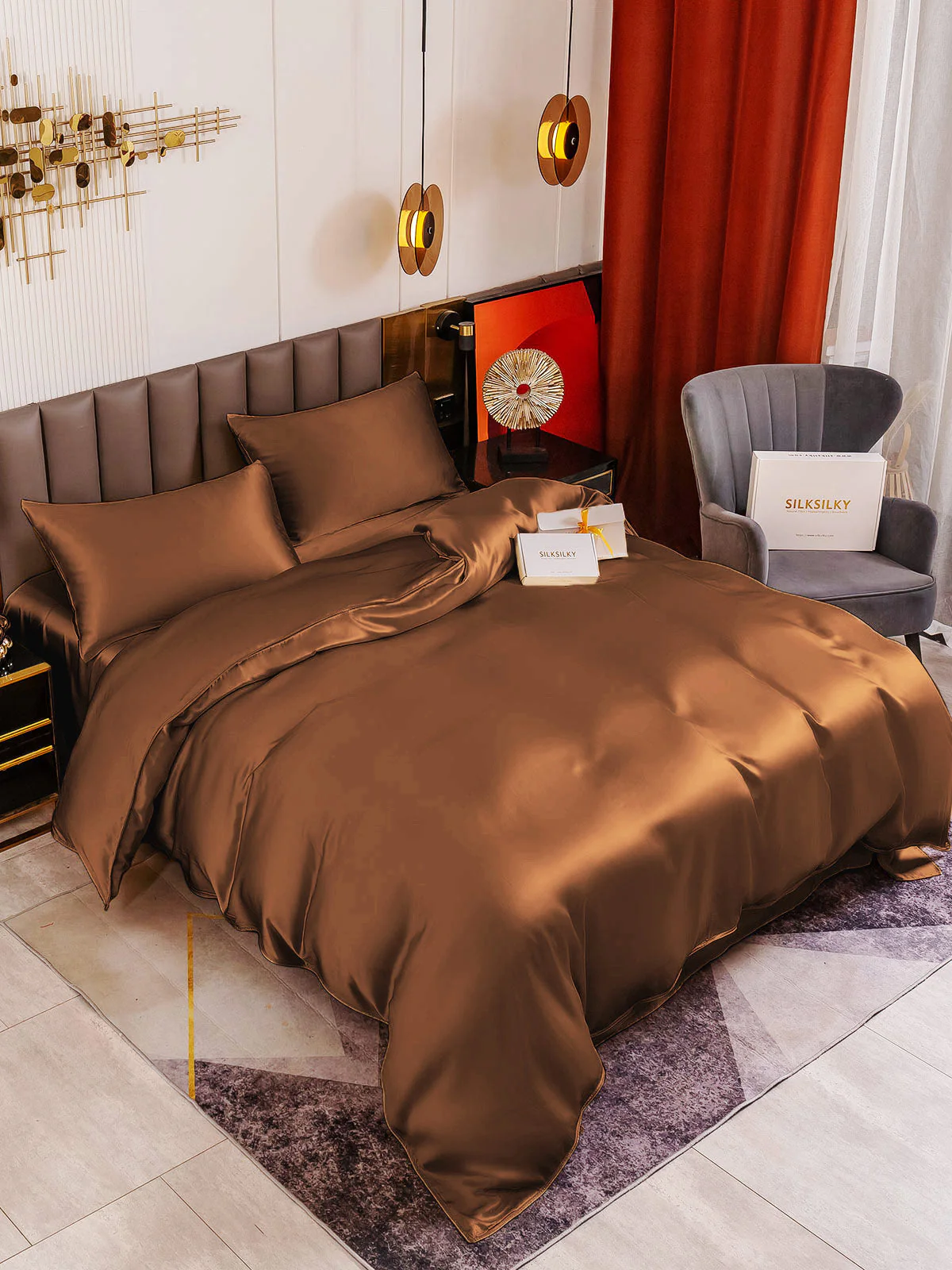 19Momme 4Pcs Housse de couette+Taie d‘oreiller + Draps Plat - Image 73
