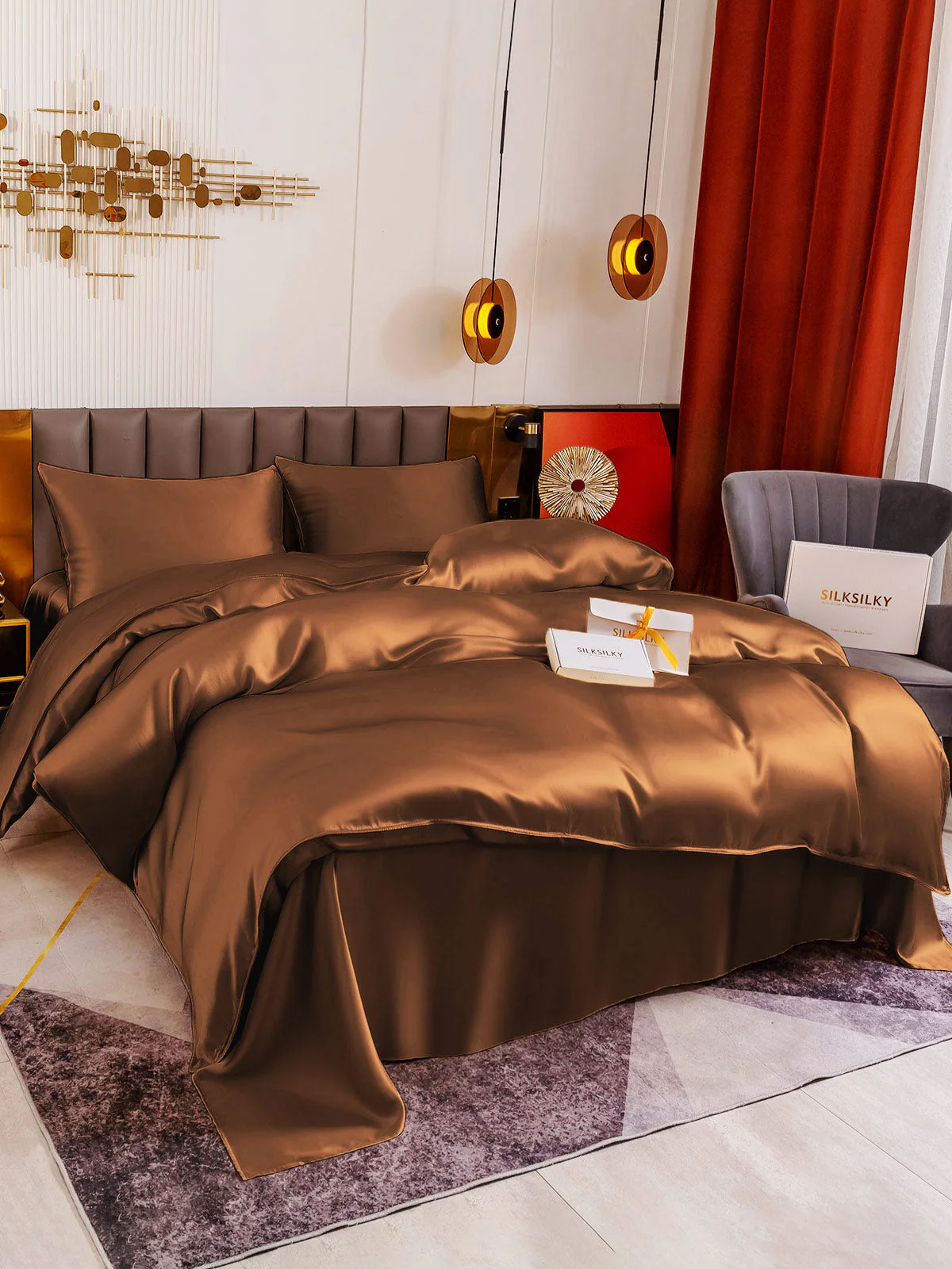 19Momme 4Pcs Housse de couette+Taie d‘oreiller + Draps Plat - Image 75
