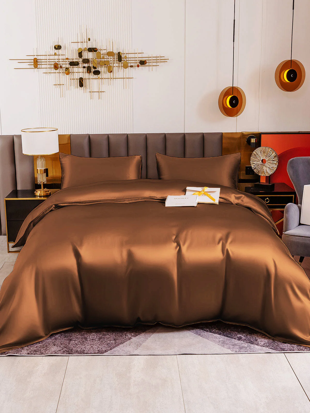 19Momme 4Pcs Housse de couette+Taie d‘oreiller + Draps Plat - Image 77