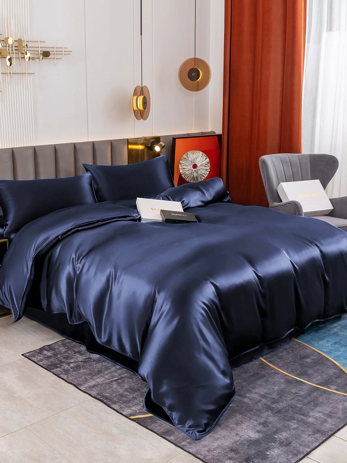 19Momme 4Pcs Housse de couette+Taie d‘oreiller + Draps Plat - Image 8