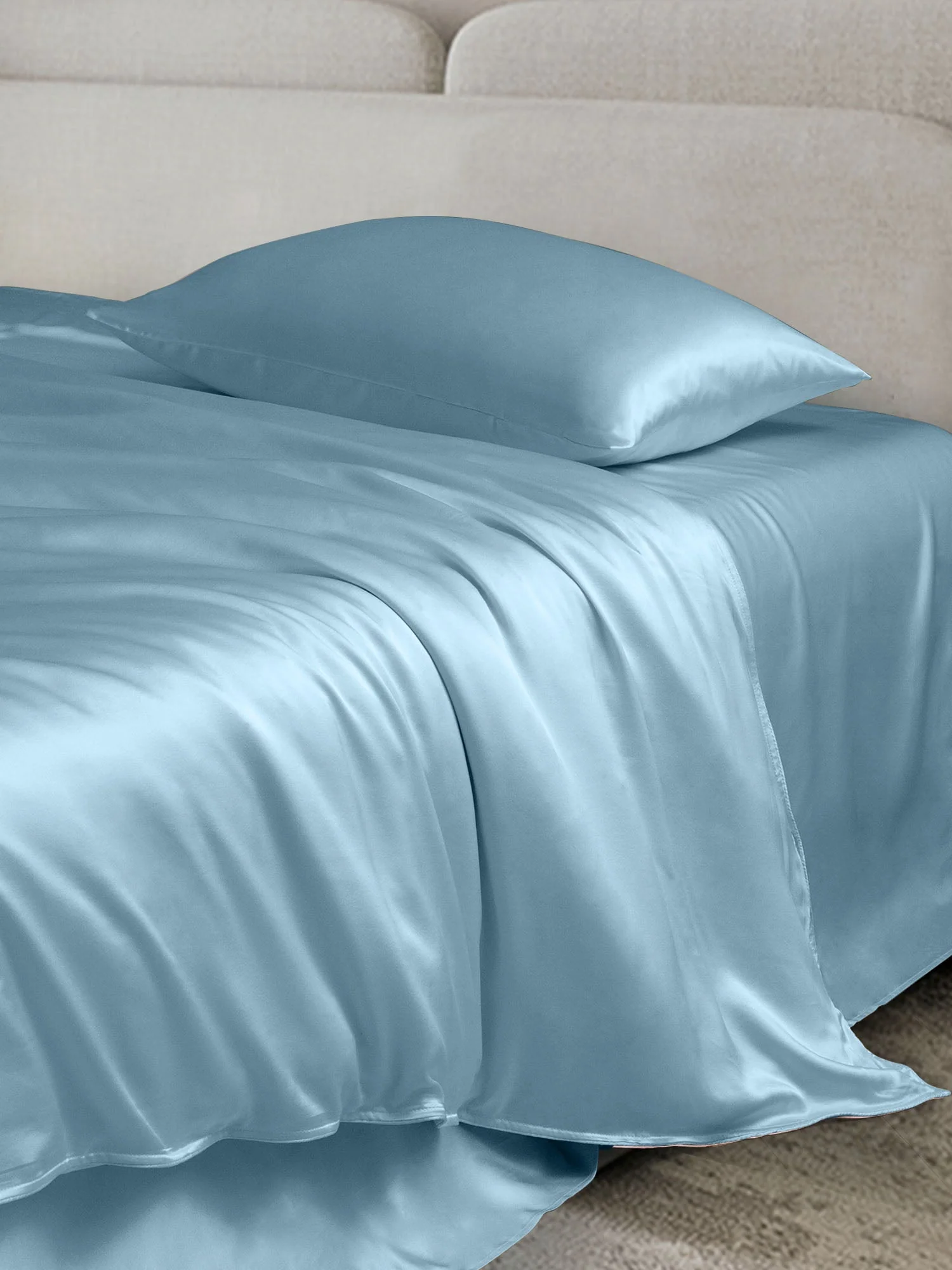 19Momme 4Pcs Housse de couette+Taie d‘oreiller + Draps Plat - Image 80