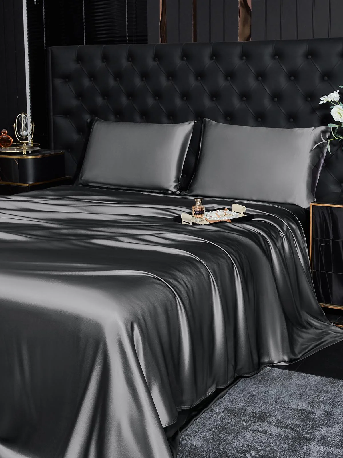 19Momme 4Pcs Housse de couette+Taie d‘oreiller + Draps Plat - Image 95
