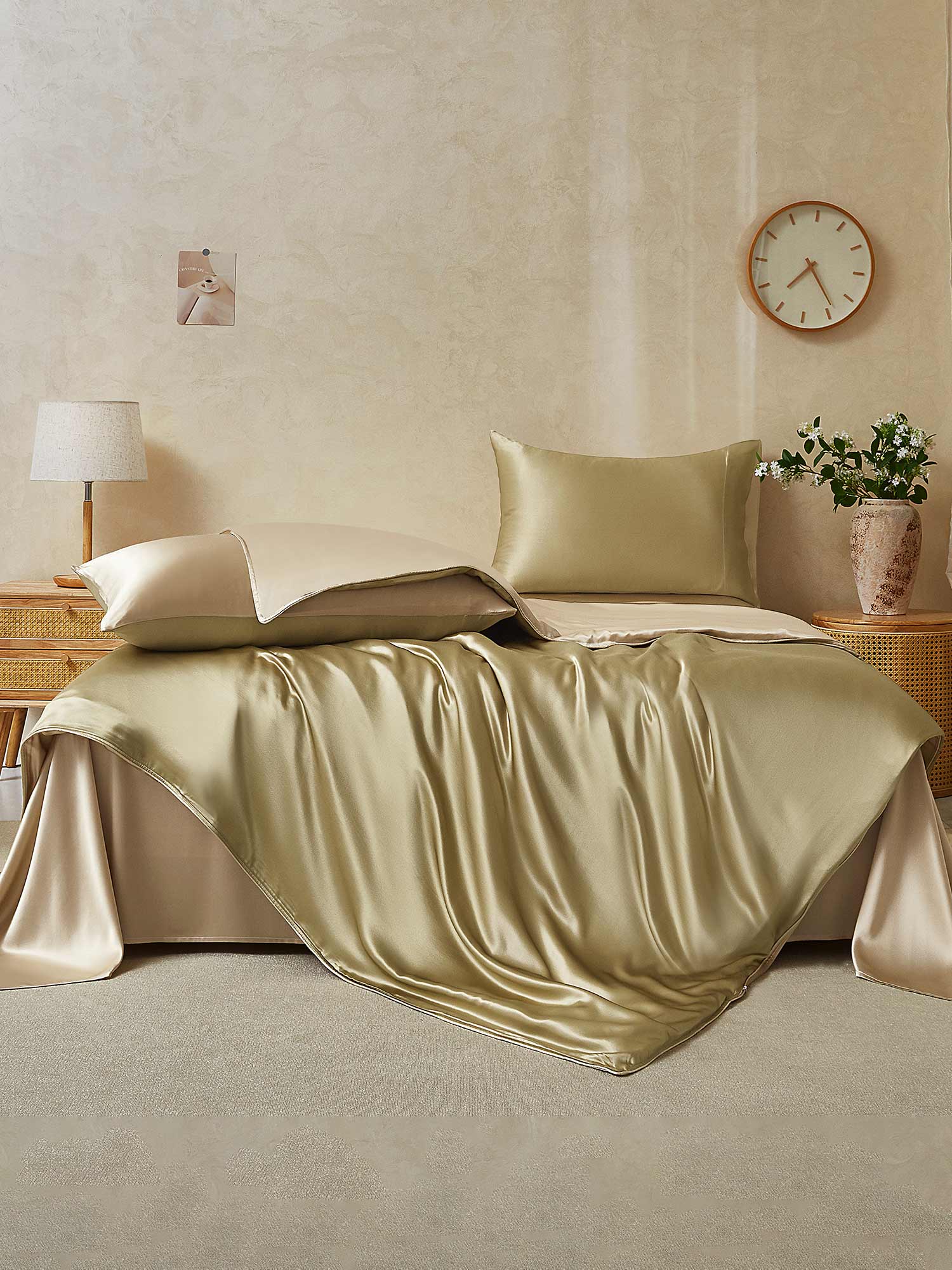 19Momme 4Pcs Housse de couette+Taie d‘oreiller + Draps Plat - Image 97