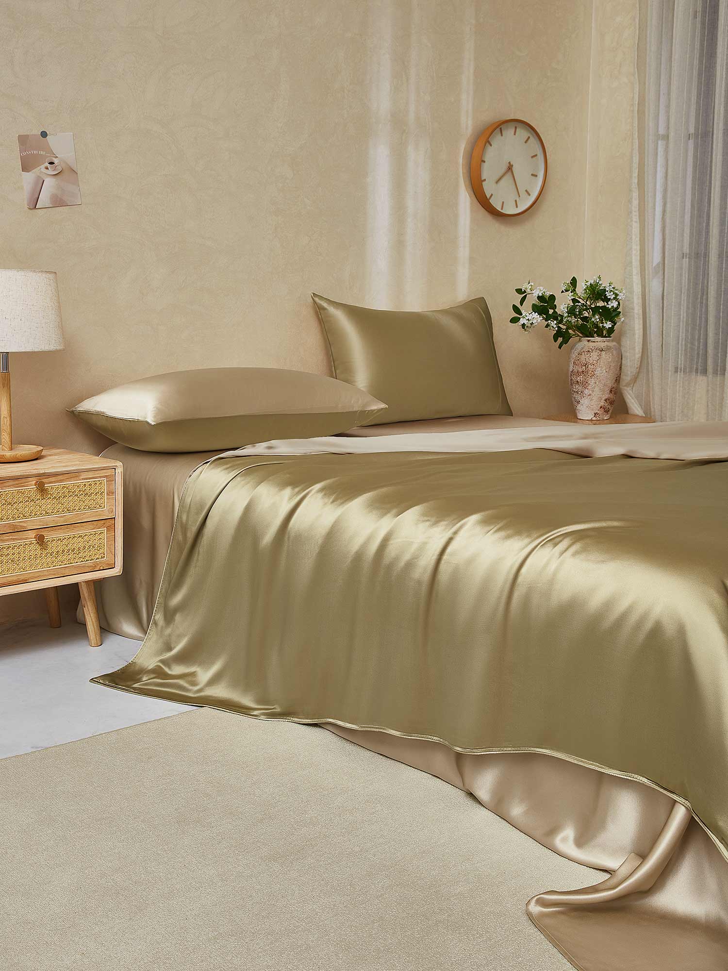19Momme 4Pcs Housse de couette+Taie d‘oreiller + Draps Plat - Image 98