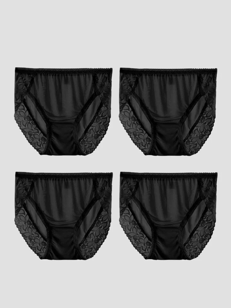 4 Pièces Culottes Sexy en Soie Jersey avec Dentelle pour Femme (Soutien-gorge Non Inclus) - Image 21