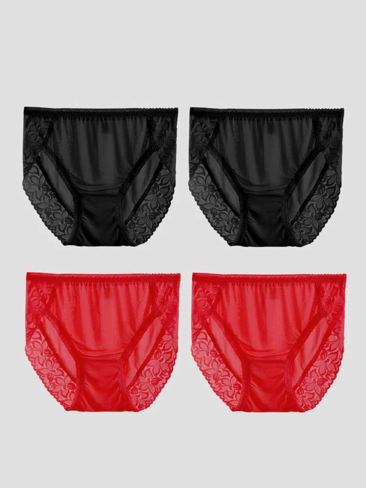4 Pièces Culottes Sexy en Soie Jersey avec Dentelle pour Femme (Soutien-gorge Non Inclus) - Image 26