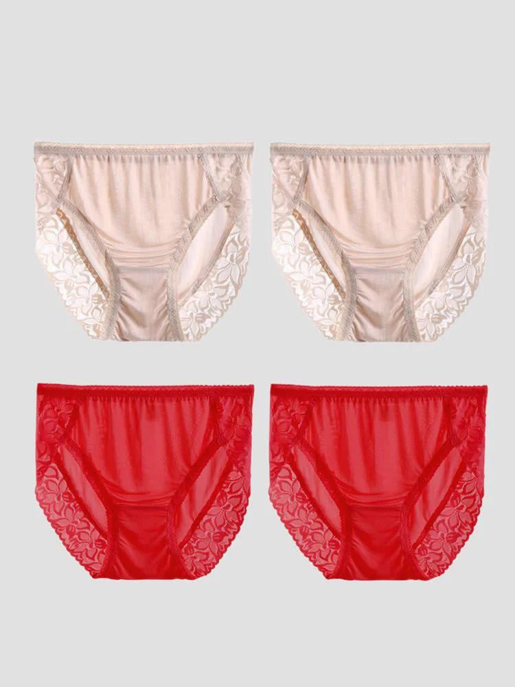 4 Pièces Culottes Sexy en Soie Jersey avec Dentelle pour Femme (Soutien-gorge Non Inclus) - Image 29