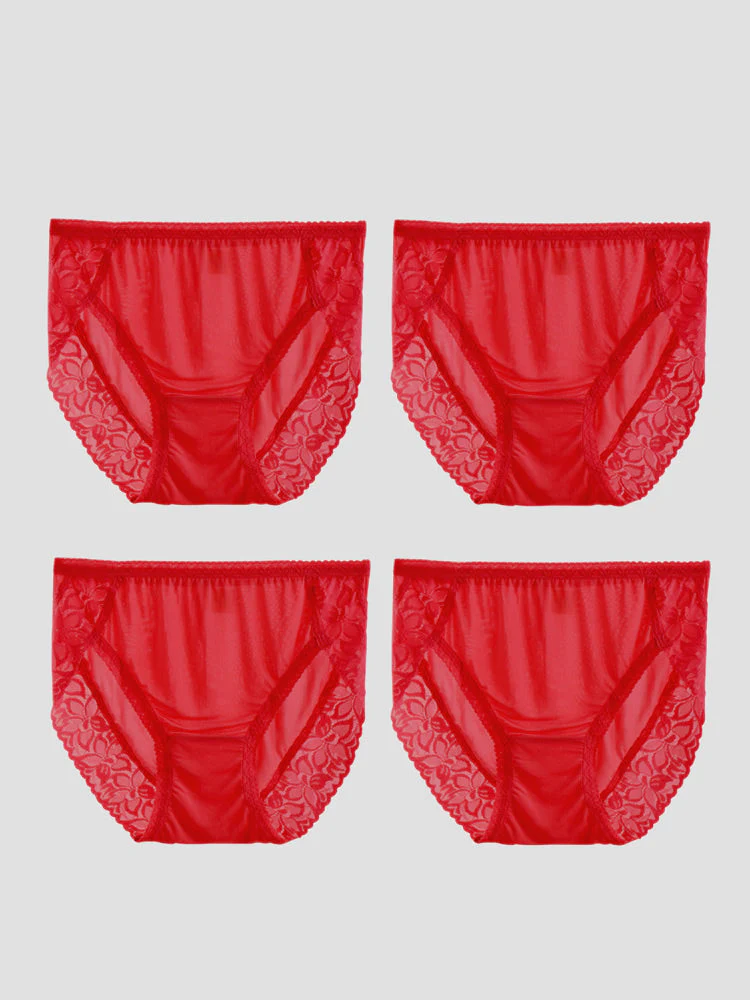 4 Pièces Culottes Sexy en Soie Jersey avec Dentelle pour Femme (Soutien-gorge Non Inclus) - Image 34
