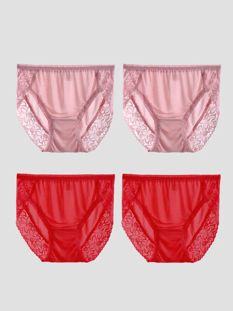 4 Pièces Culottes Sexy en Soie Jersey avec Dentelle pour Femme (Soutien-gorge Non Inclus) - Image 37