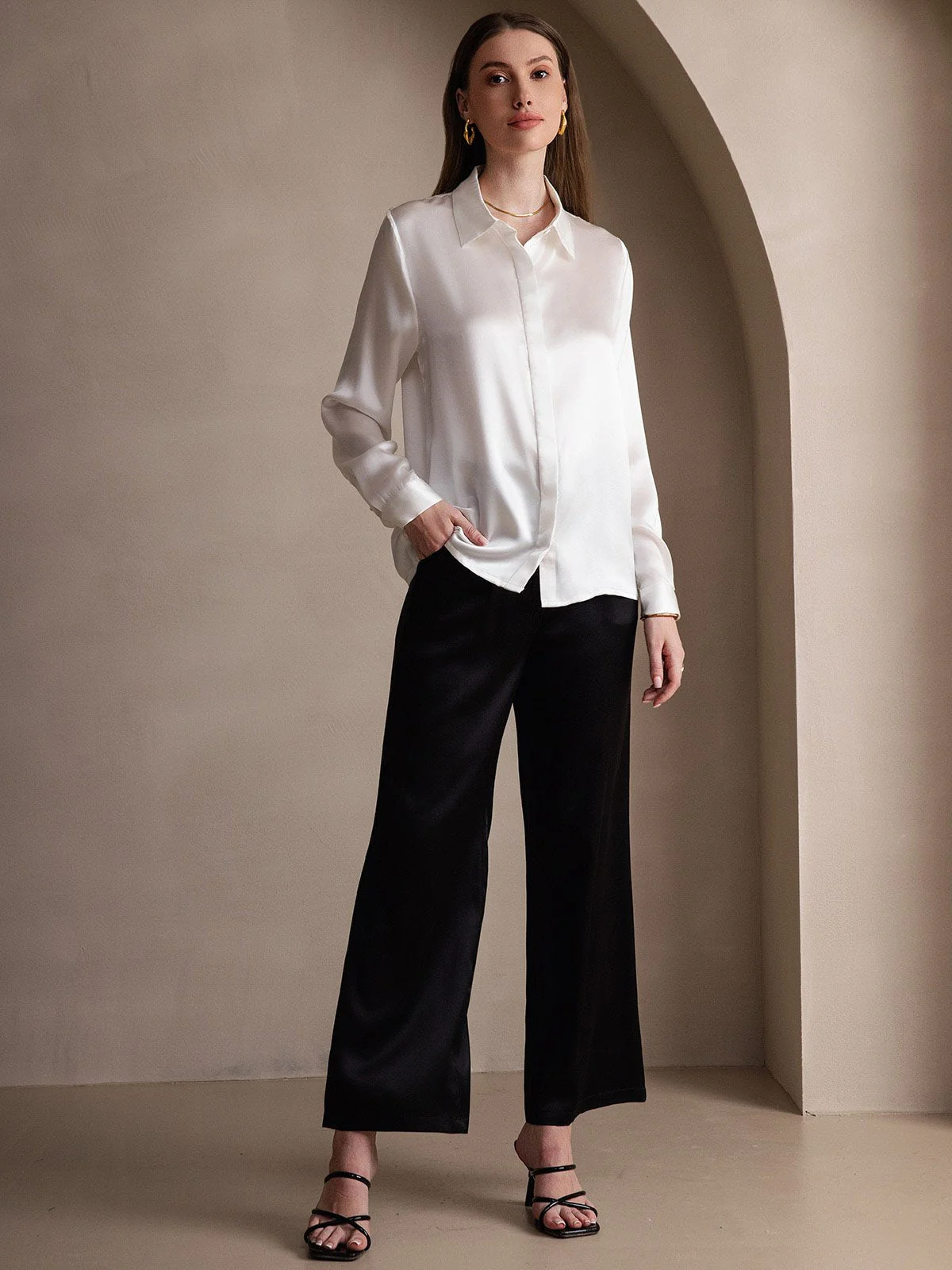 19 Momme Chemise Basique En Soie À Manches Longues - Image 12