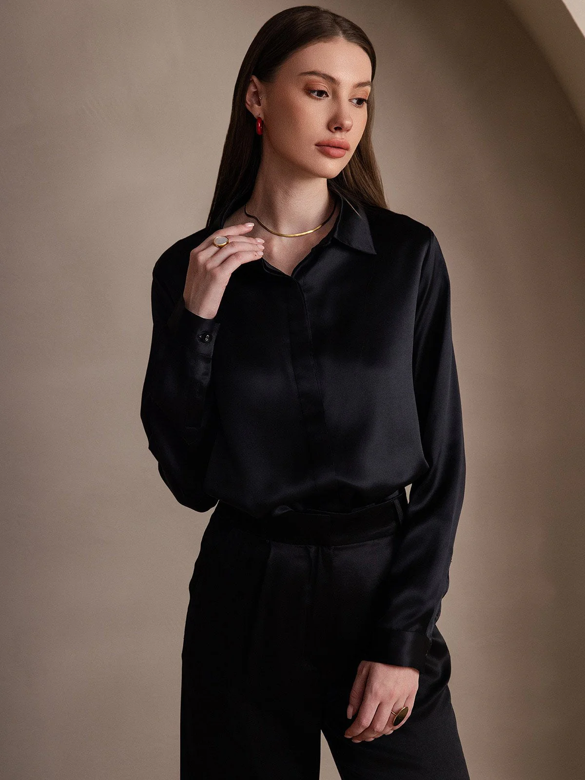 19 Momme Chemise Basique En Soie À Manches Longues - Image 20