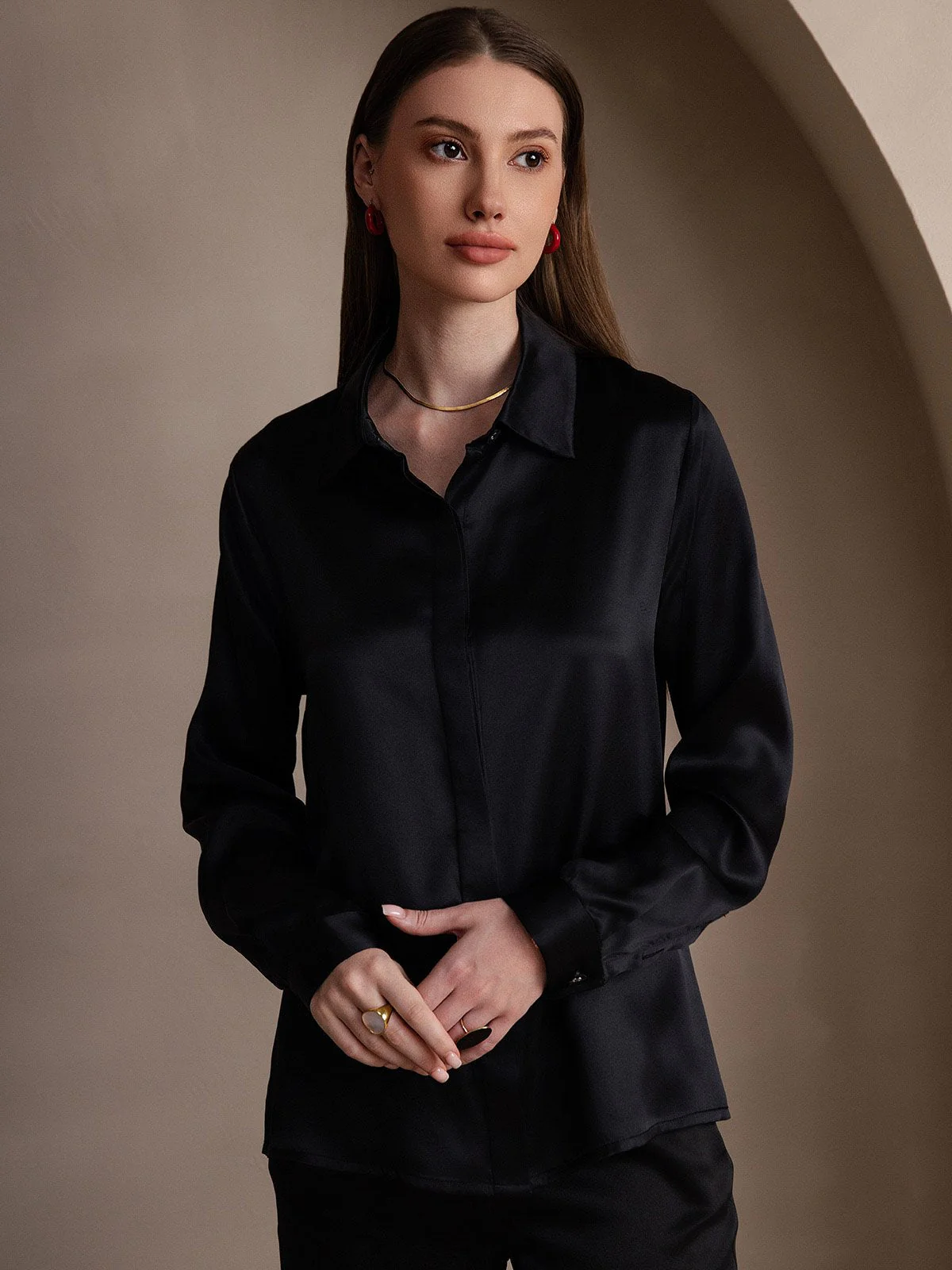 19 Momme Chemise Basique En Soie À Manches Longues - Image 23
