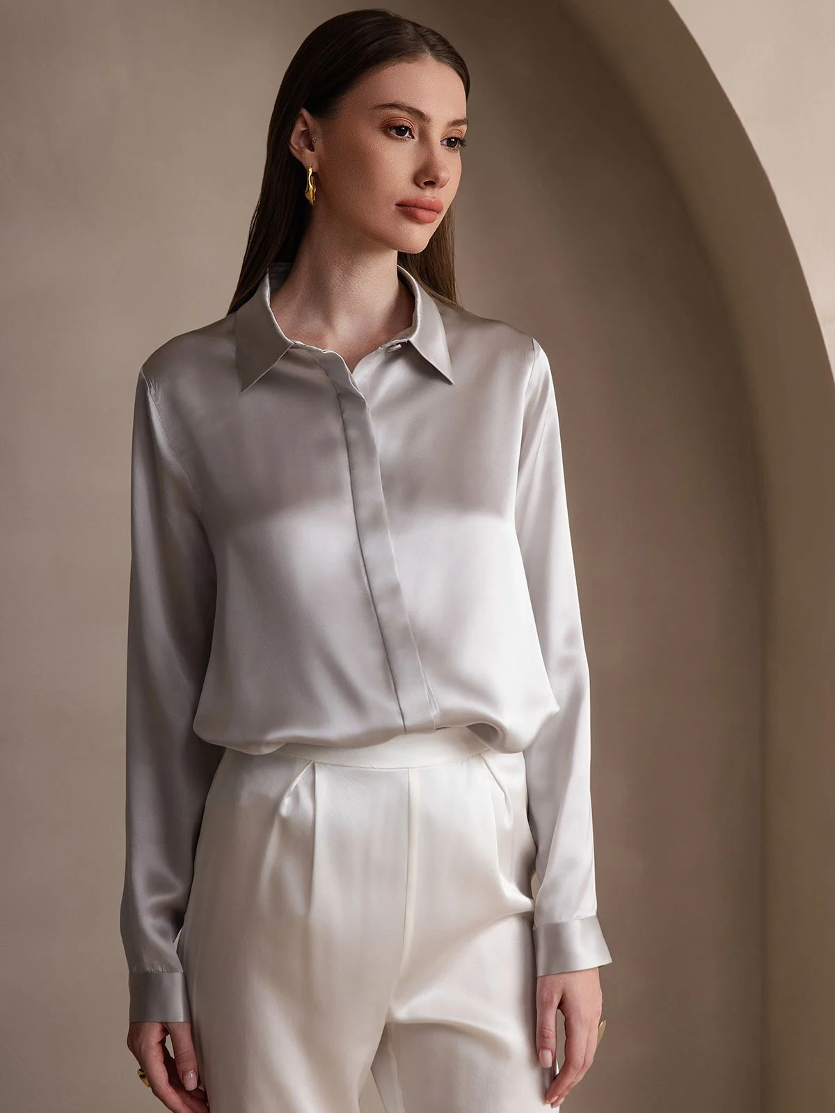 19 Momme Chemise Basique En Soie À Manches Longues - Image 3