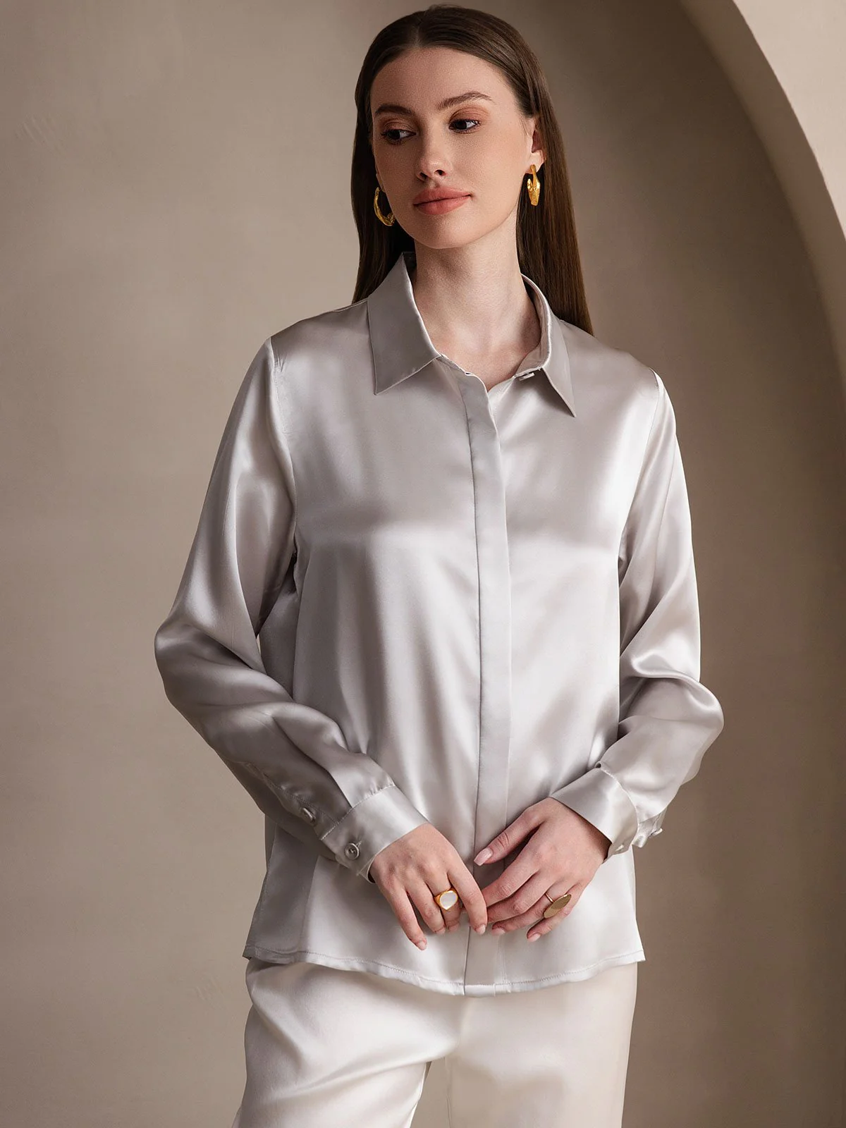 19 Momme Chemise Basique En Soie À Manches Longues - Image 4