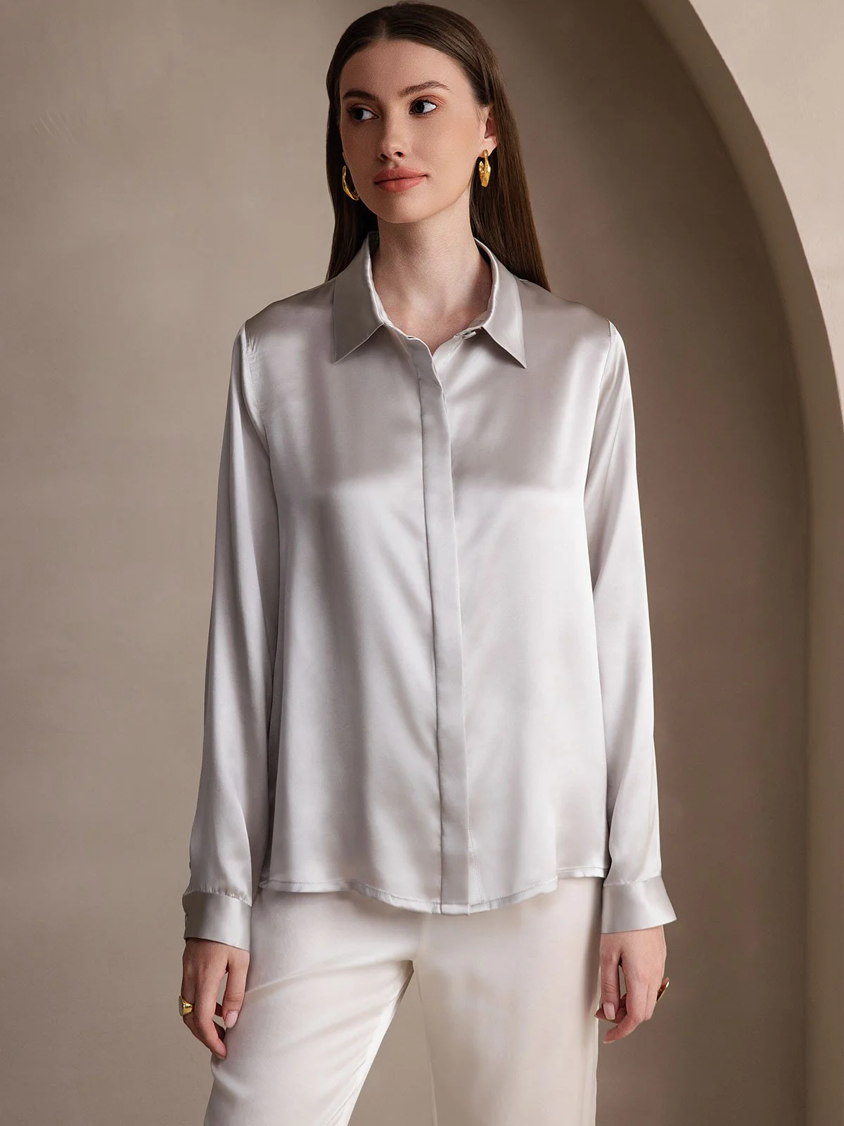 19 Momme Chemise Basique En Soie À Manches Longues - Image 5