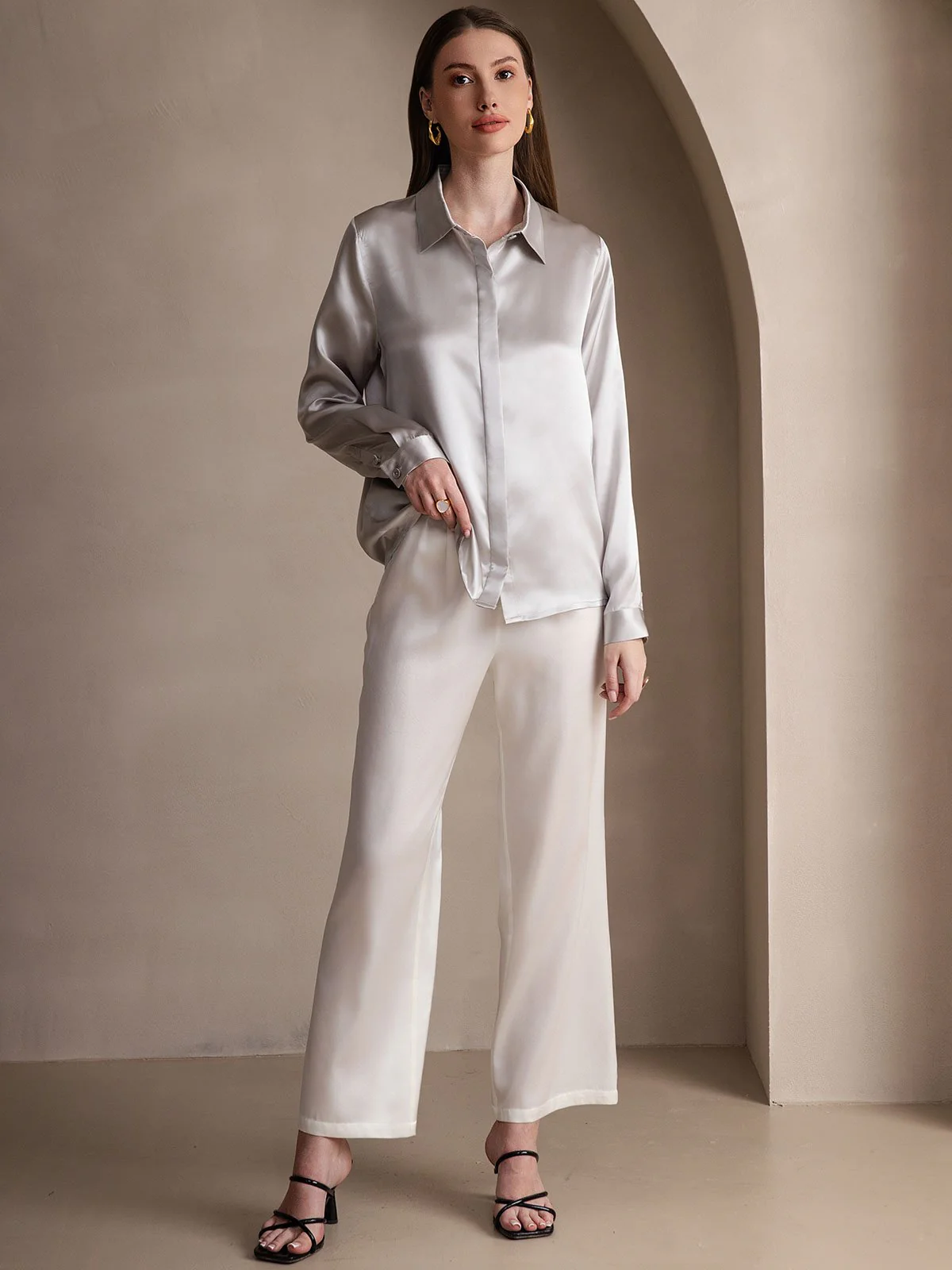 19 Momme Chemise Basique En Soie À Manches Longues - Image 6